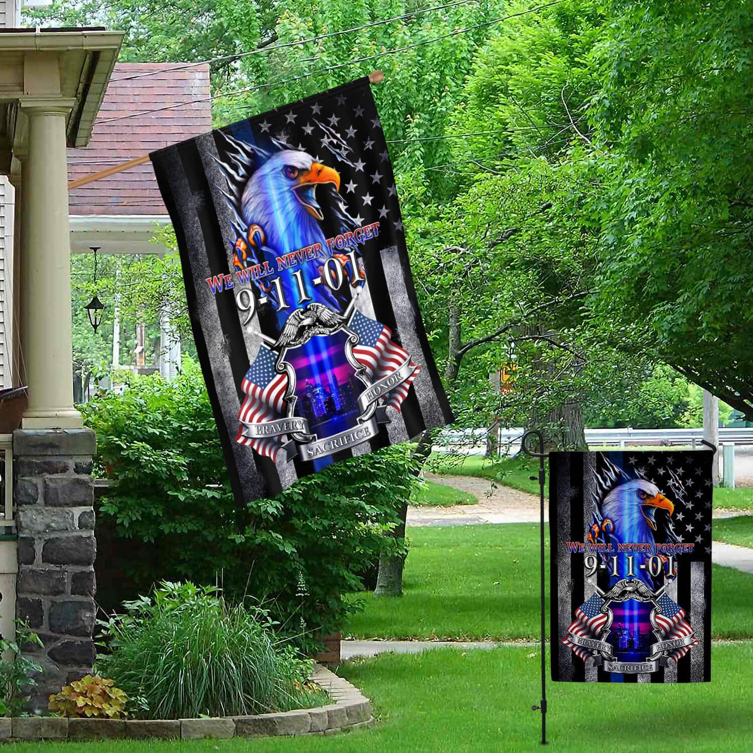 Patriot Day Memorial Flag – 9/11 Tribute with Eagle & American Flags-140725-1-mk5