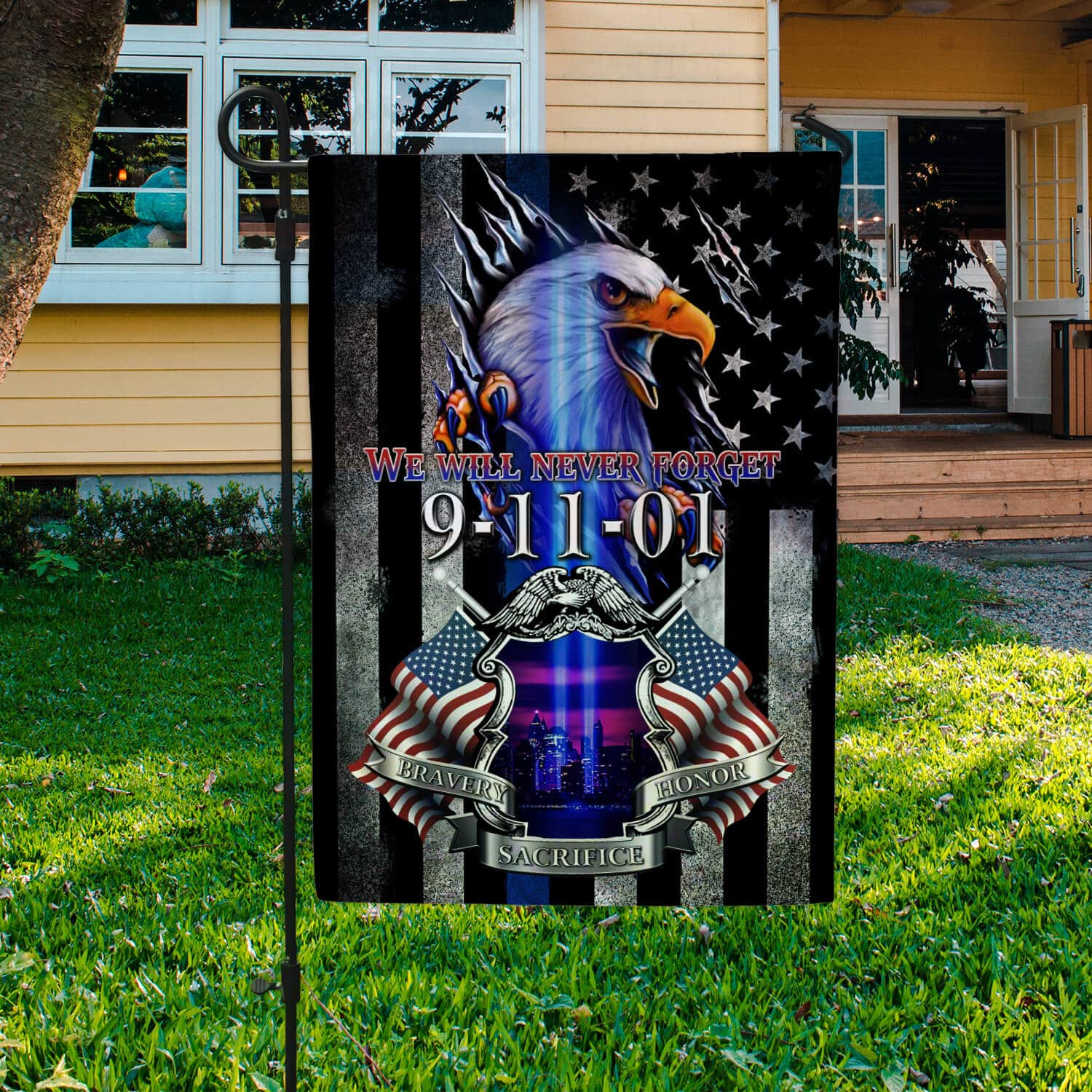 Patriot Day Memorial Flag – 9/11 Tribute with Eagle & American Flags-140725-1-mk7