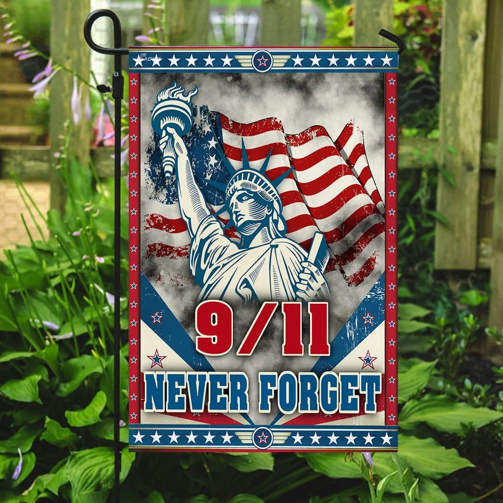 Patriotic 9/11 Memorial Flag-Never Forget Design with Statue of Liberty and American Flag-W240725-05-mk1