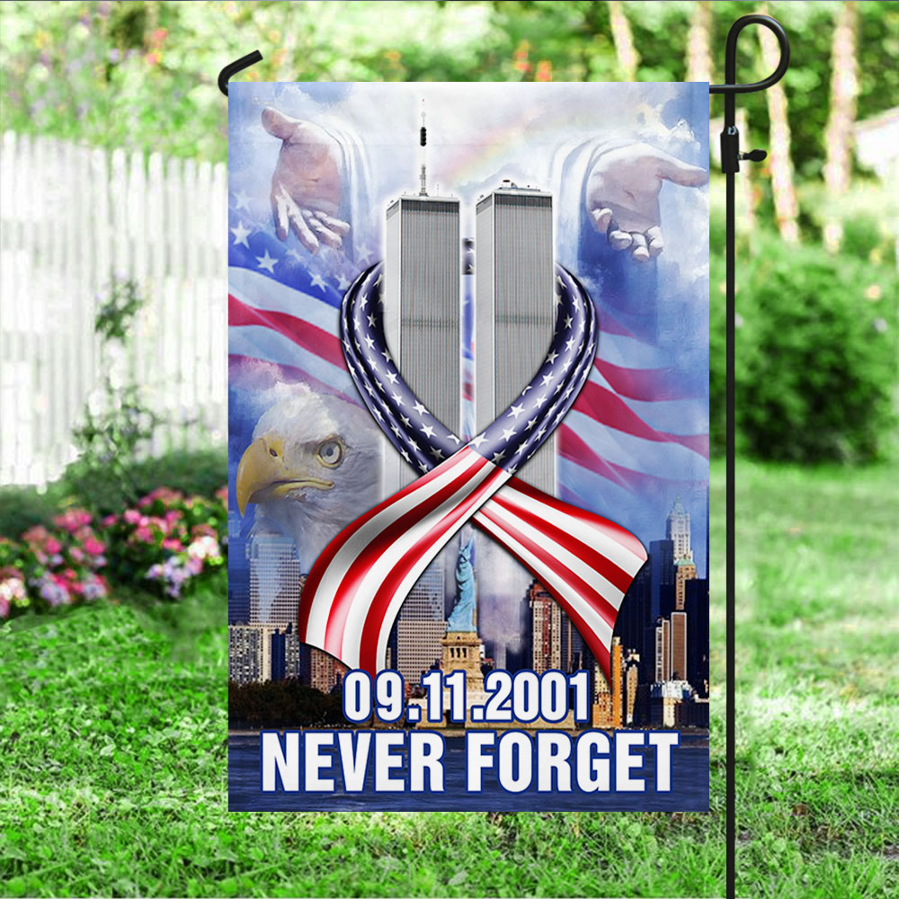 Patriotic 9/11 Memorial Flag - Never Forget Tribute with Twin Towers, Eagle & American Flag-W240725-02-mk1