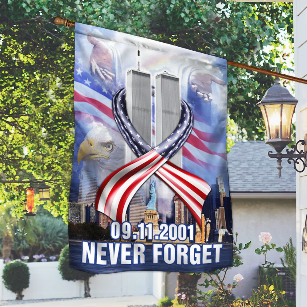 Patriotic 9/11 Memorial Flag - Never Forget Tribute with Twin Towers, Eagle & American Flag-W240725-02-mk2