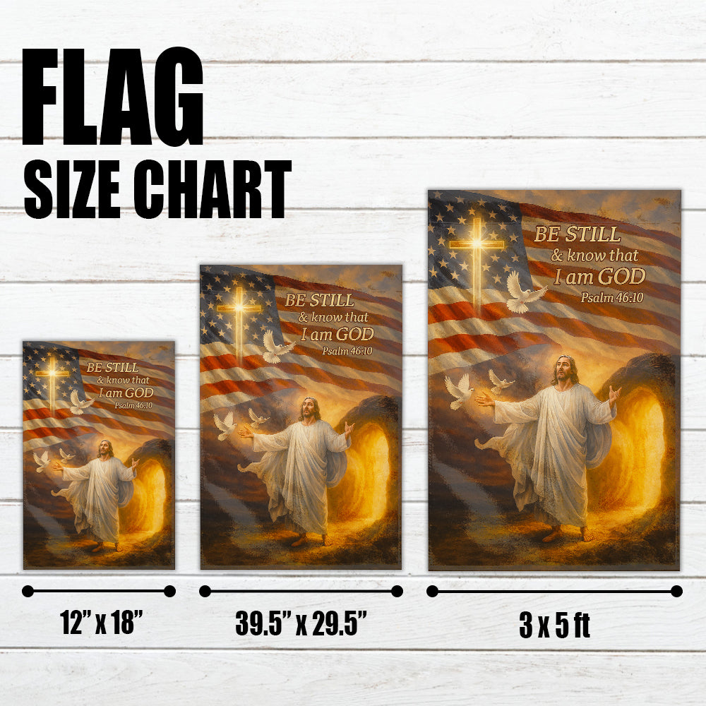 Patriotic Christian Flag - Jesus Resurrection Flag with American Flag and Psalm 46:10 Bible Verse-W080725-4-mk4