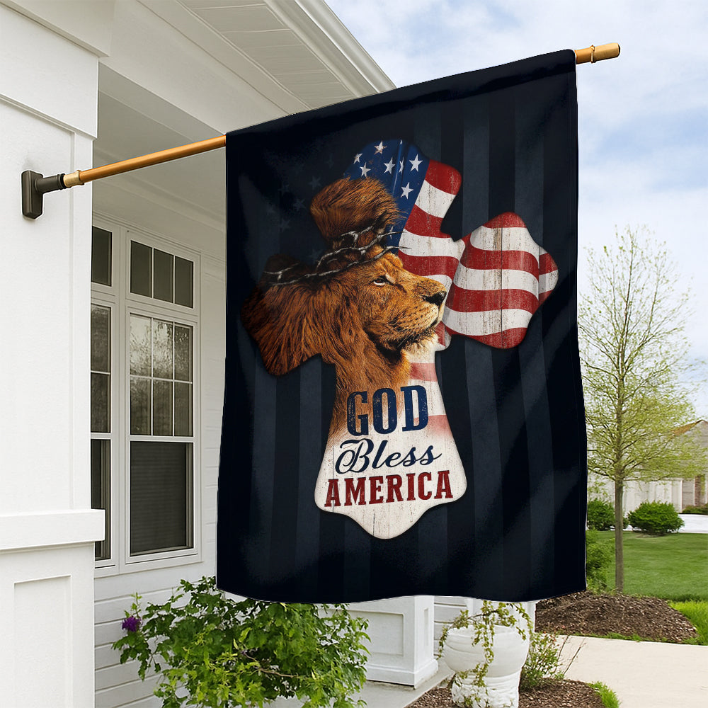 Patriotic Christian Flag – God Bless America Lion Cross with American Flag Design-W080725-3-mk1