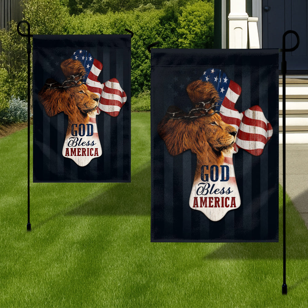 Patriotic Christian Flag – God Bless America Lion Cross with American Flag Design-W080725-3-mk3