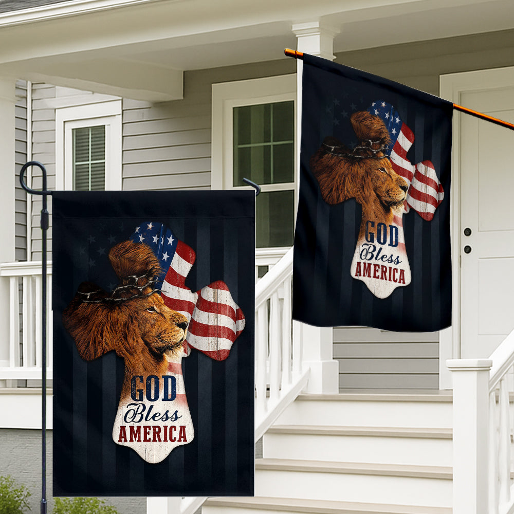 Patriotic Christian Flag – God Bless America Lion Cross with American Flag Design-W080725-3-mk2