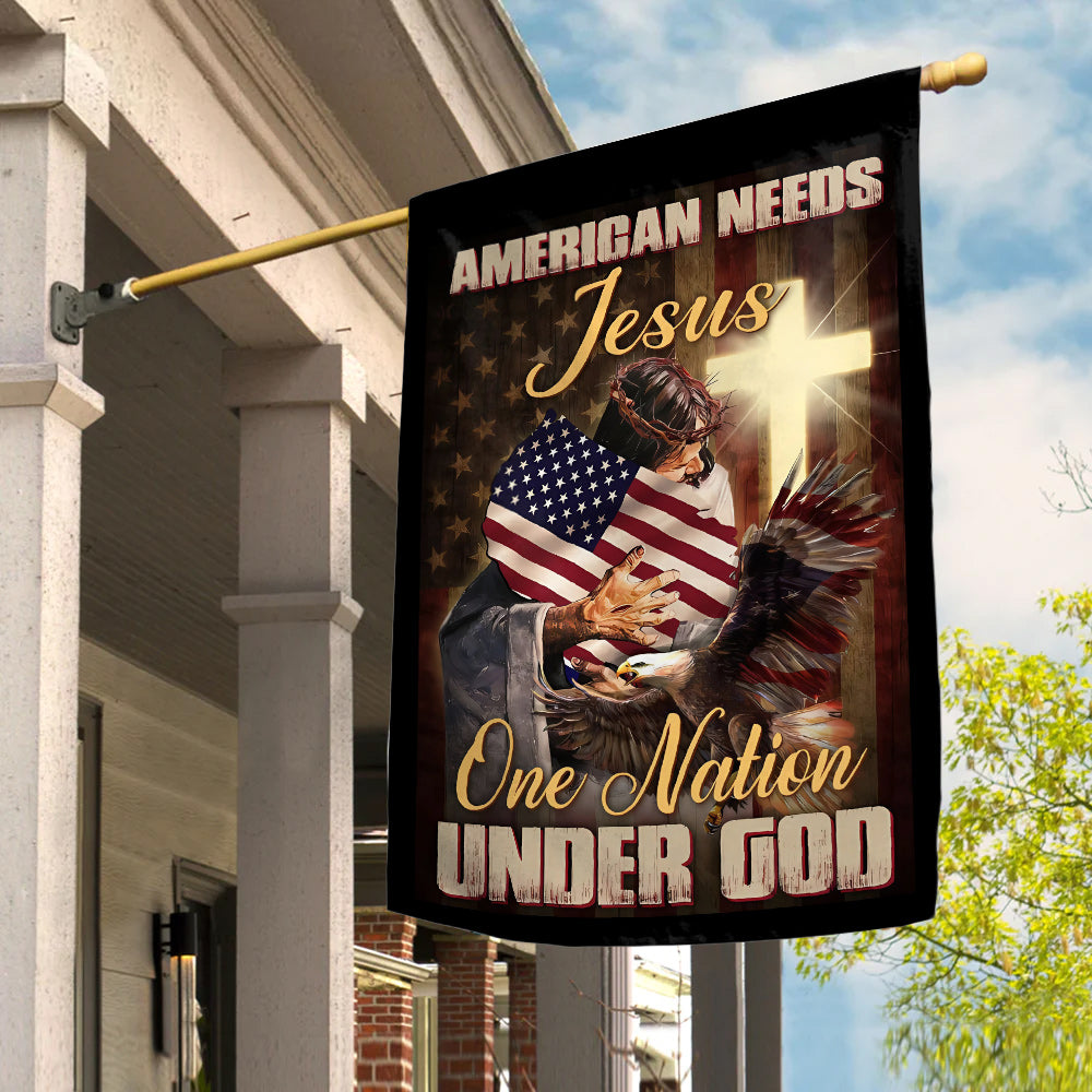 Patriotic Christian Flag with Eagle & Cross – American Needs Jesus, One Nation Under God-W070725-1-mk2