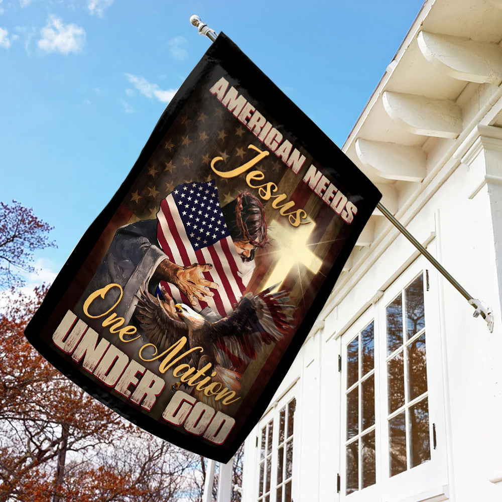Patriotic Christian Flag with Eagle & Cross – American Needs Jesus, One Nation Under God-W070725-1-mk3