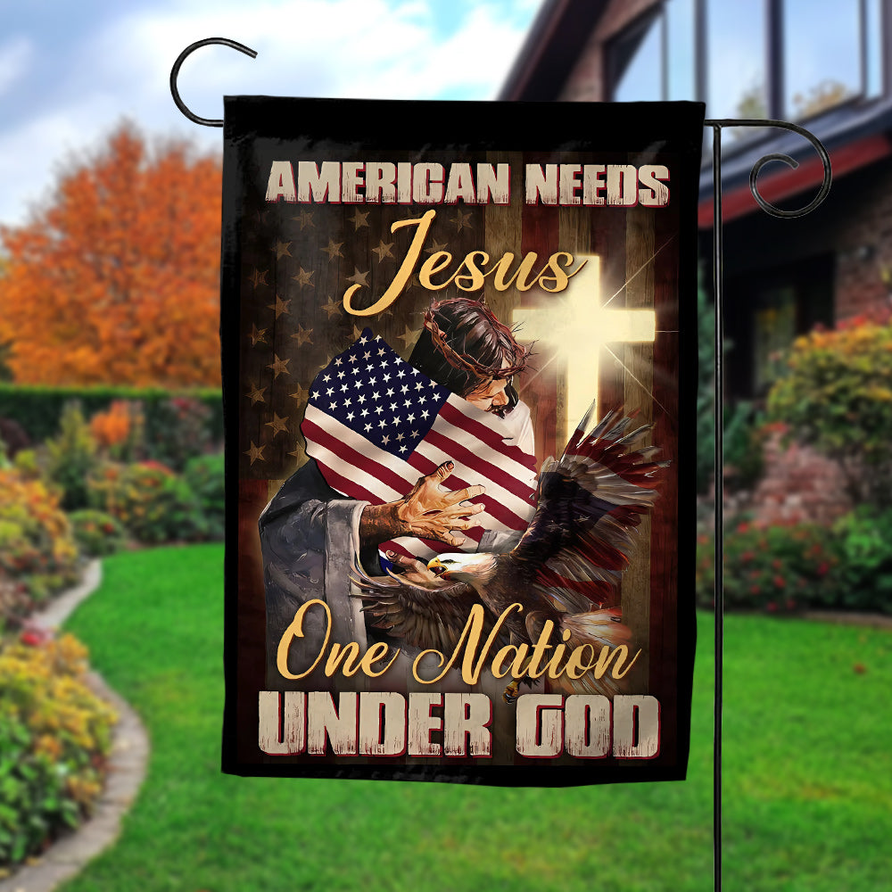 Patriotic Christian Flag with Eagle & Cross – American Needs Jesus, One Nation Under God-W070725-1-mk5