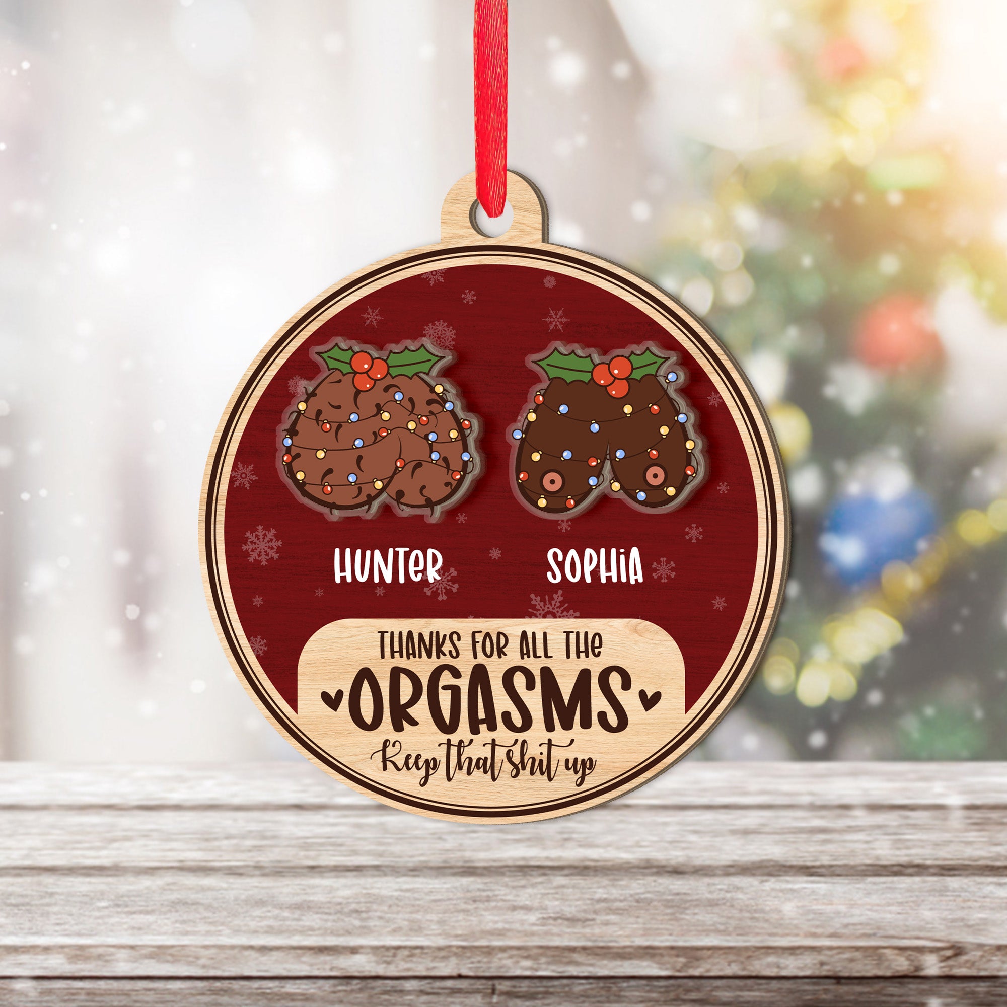 Personalized 2 Layered Wooden Ornament - Custom Couple Christmas Gift-P2509-1102-mk1