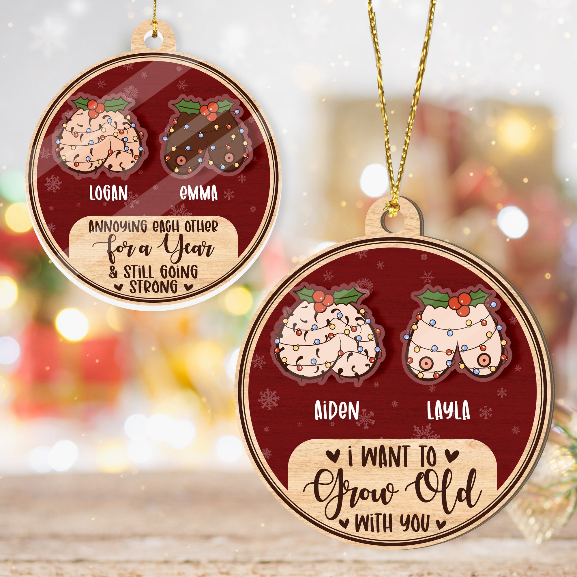 Personalized 2 Layered Wooden Ornament - Custom Couple Christmas Gift-P2509-1102-mk3