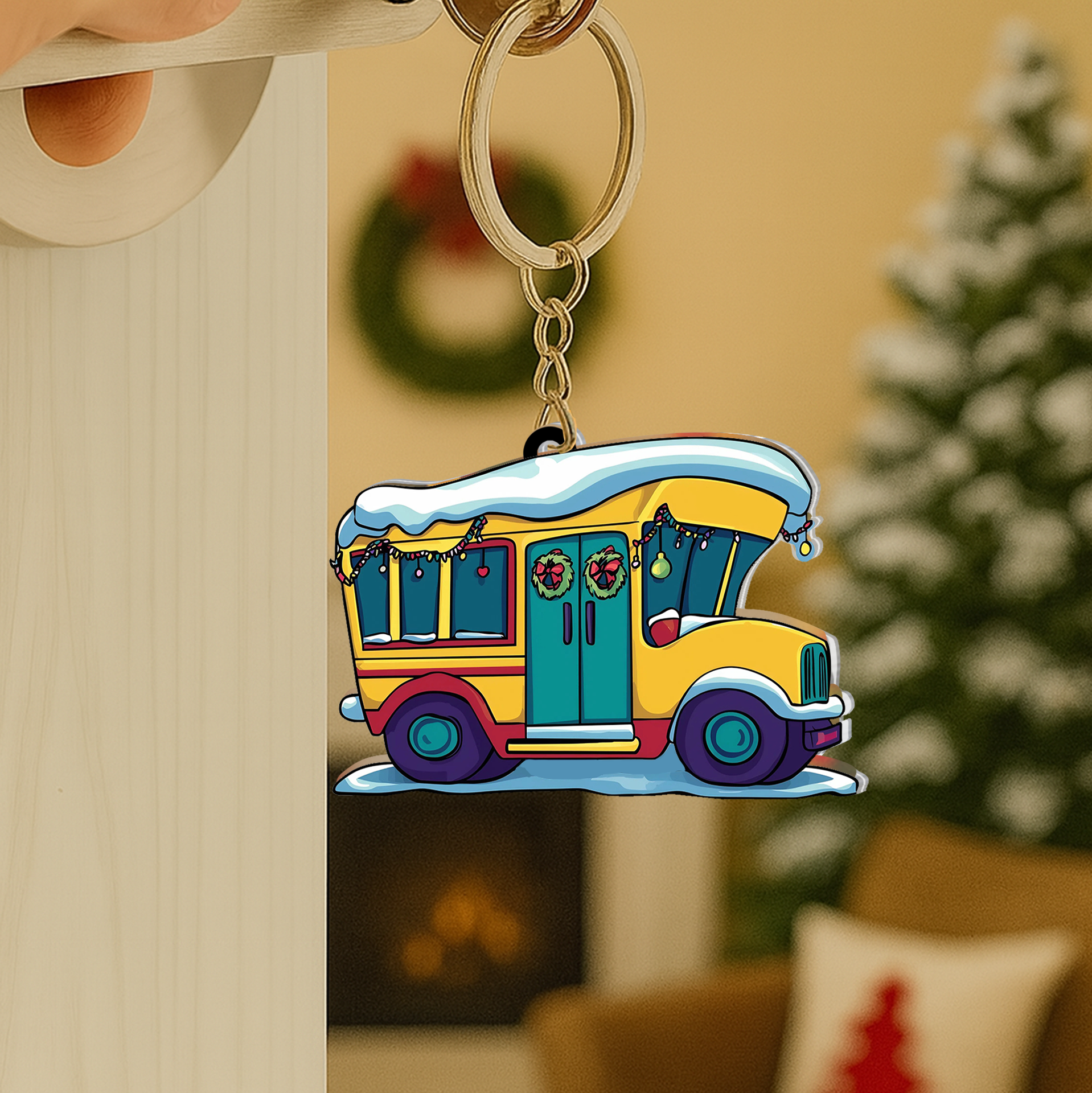 Personalized Bus Sliding Reveal Acrylic Keychain with Hidden Couple Design-P2510-2201-mk2