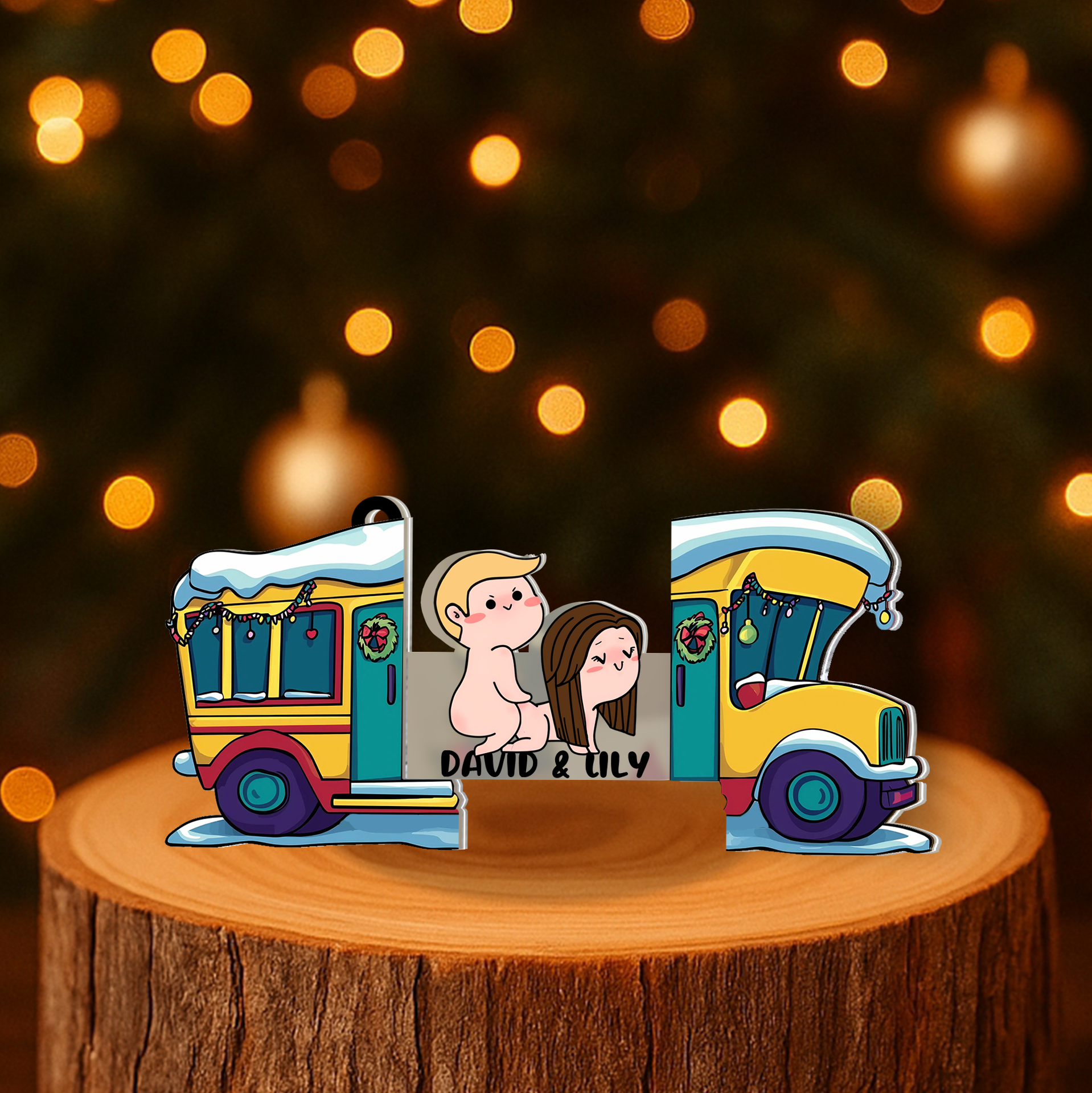 Personalized Bus Sliding Reveal Acrylic Keychain with Hidden Couple Design-P2510-2201-mk5