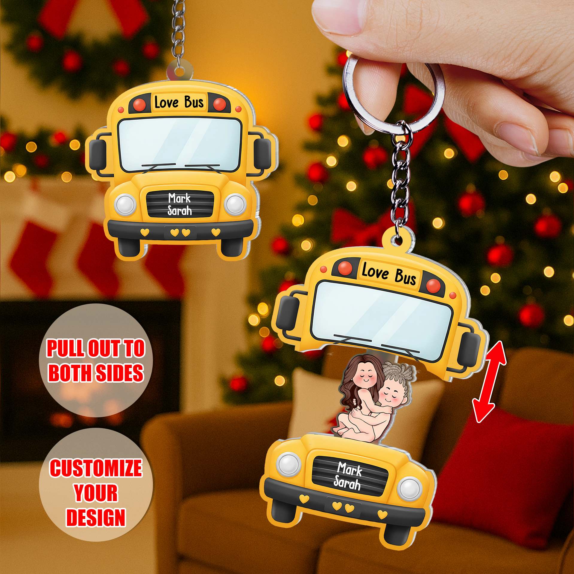 Personalized Bus Sliding Reveal Keychain - Funny Couple Gift, Custom Love Keychain for Lovers-P2510-0711-mk3