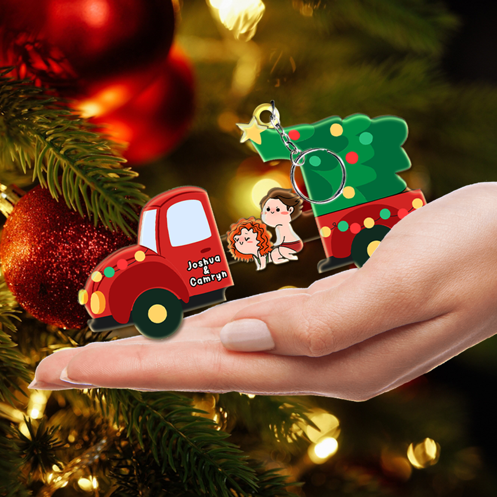Personalized Couple Christmas Red Truck Sliding Reveal Keychain Gift-P2509-0907-mk2