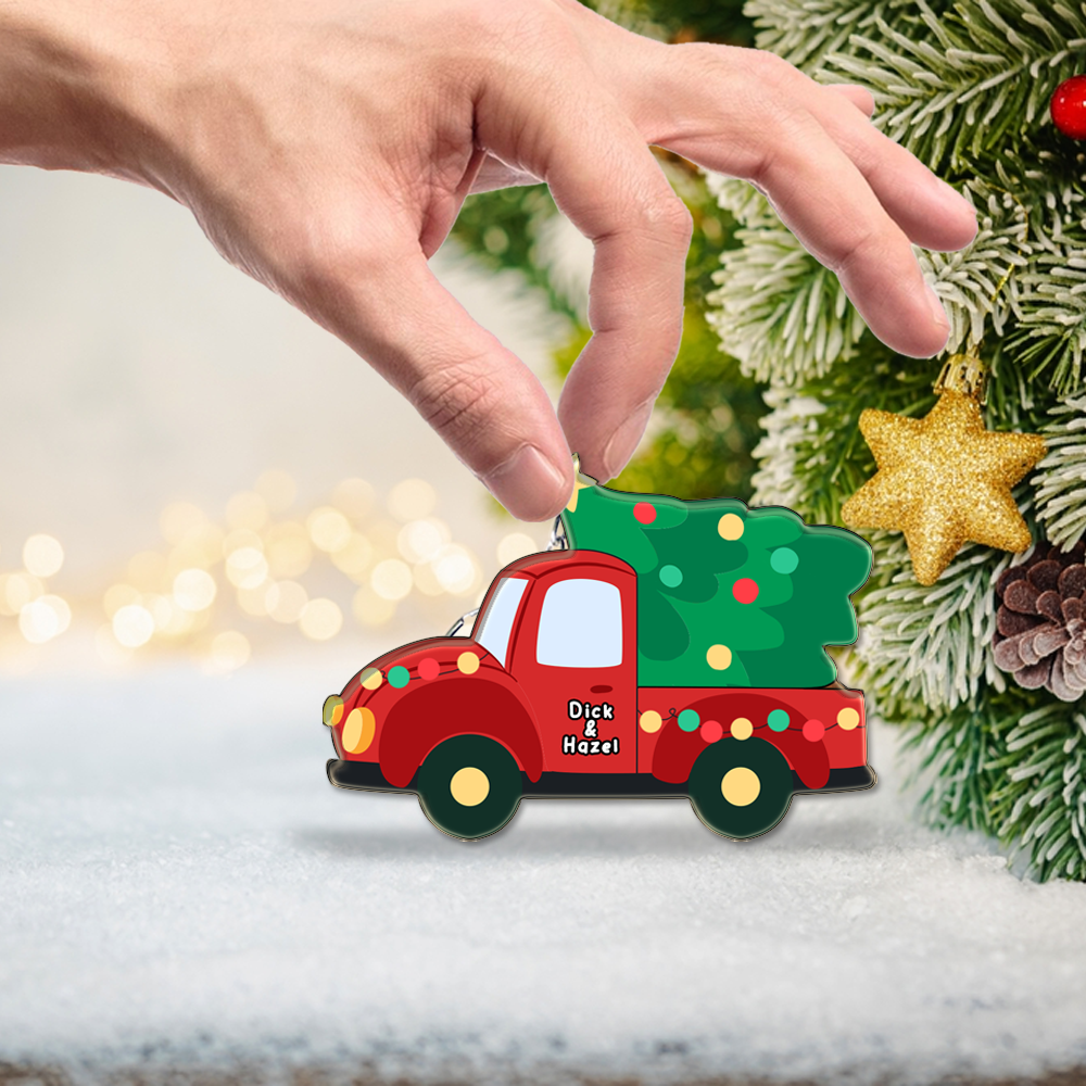 Personalized Couple Christmas Red Truck Sliding Reveal Keychain Gift-P2509-0907-mk3