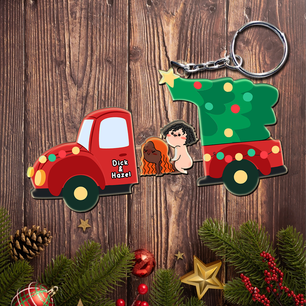 Personalized Couple Christmas Red Truck Sliding Reveal Keychain Gift-P2509-0907-mk4