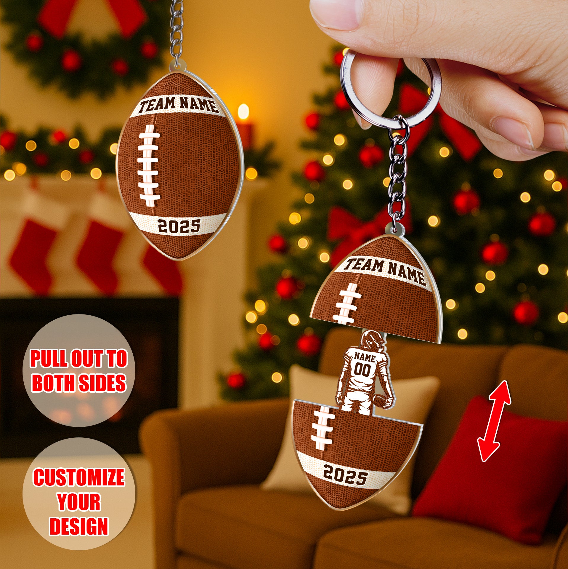 Personalized Football Sliding Reveal Acrylic Keychain - Custom Team Name, Player Number & Year Gift-mk1