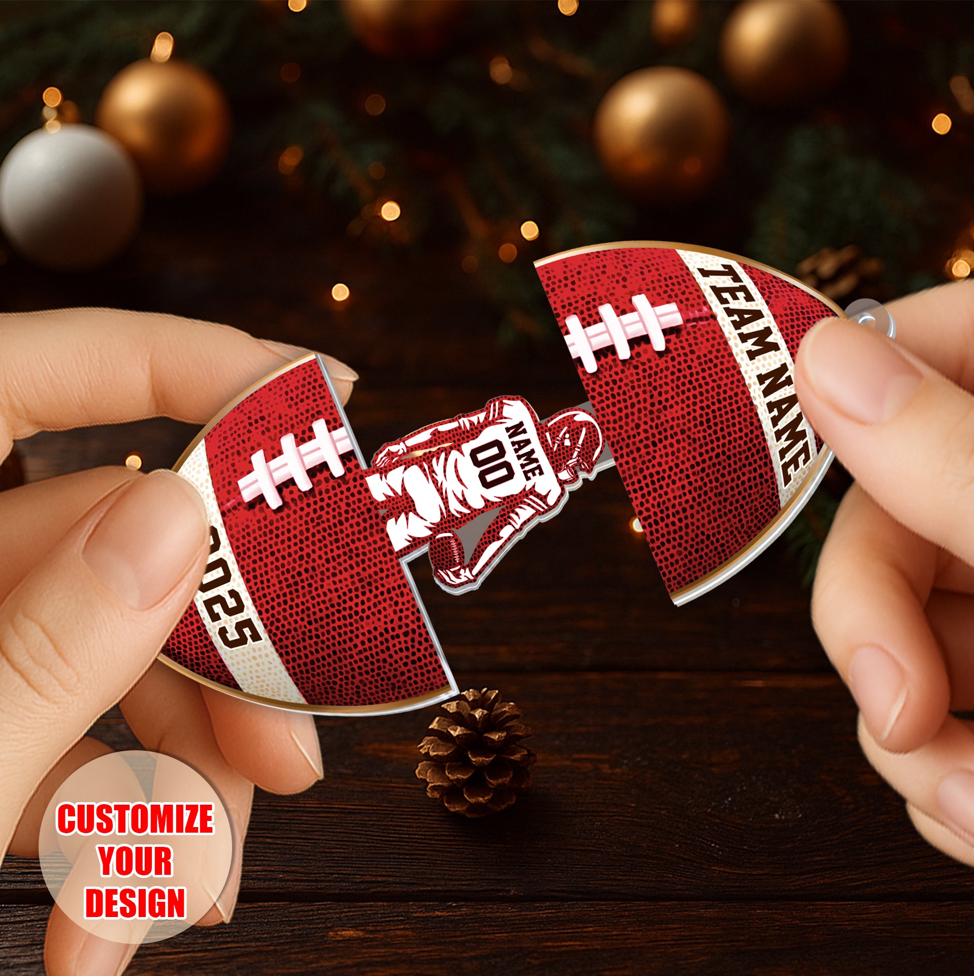 Personalized Football Sliding Reveal Acrylic Keychain - Custom Team Name, Player Number & Year Gift-mk4