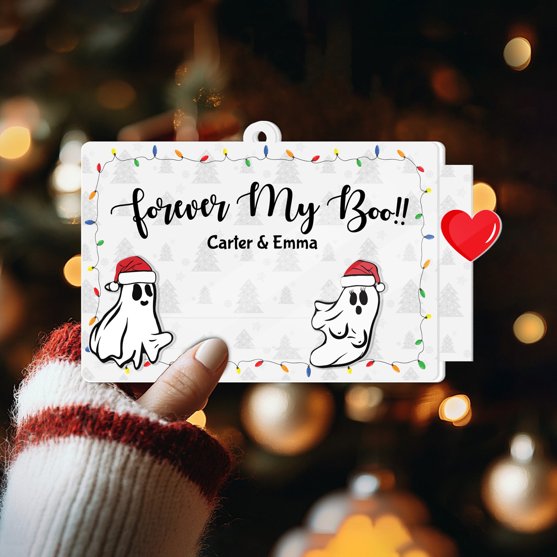 Interactive wood slider ornament revealing a funny romantic message for couples Christmas gift