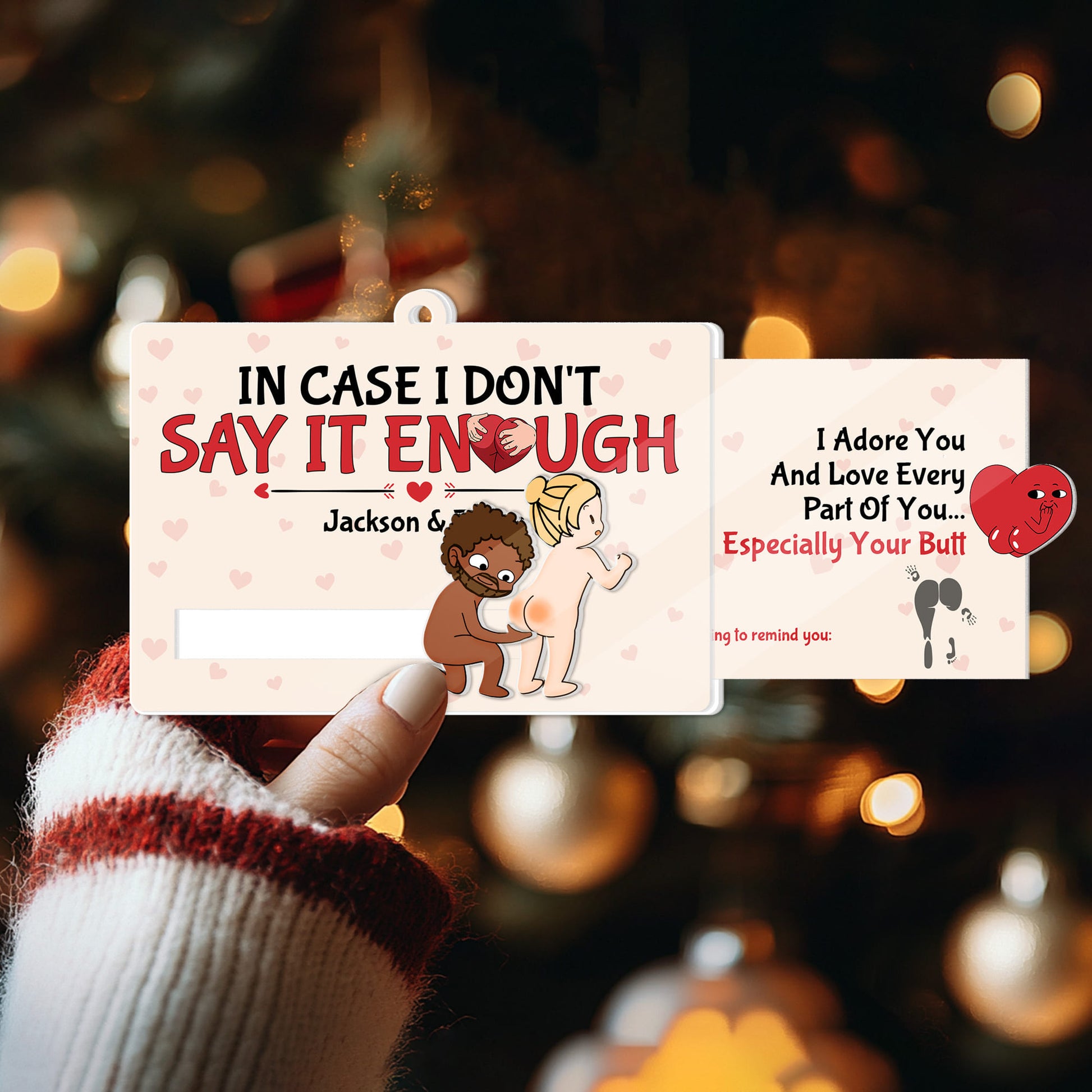 Personalized Funny Christmas Wooden Slider Card for Couples - Custom Cute Naughty Holiday Card-P2510-2708-mk3