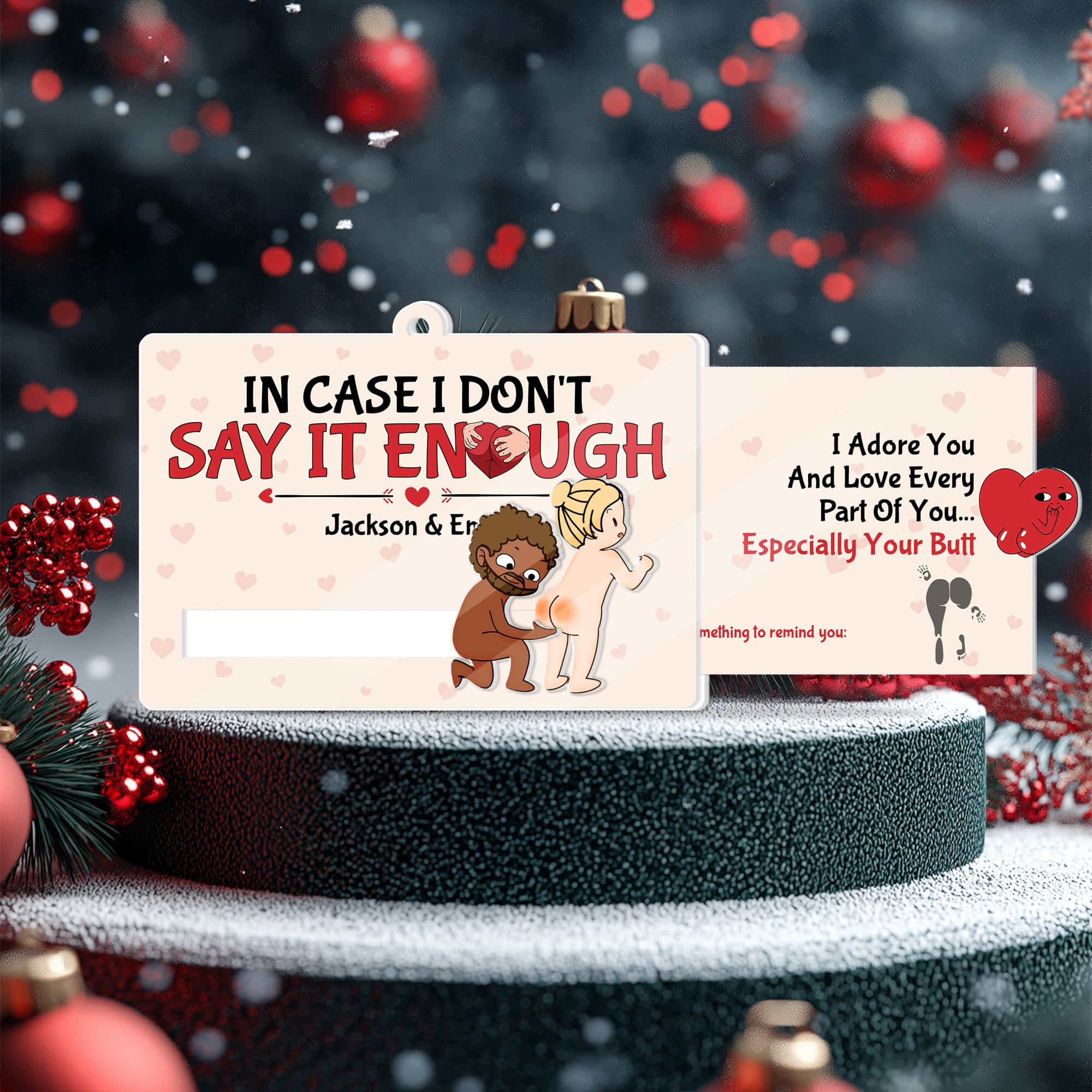 Personalized Funny Christmas Wooden Slider Card for Couples - Custom Cute Naughty Holiday Card-P2510-2708-mk4