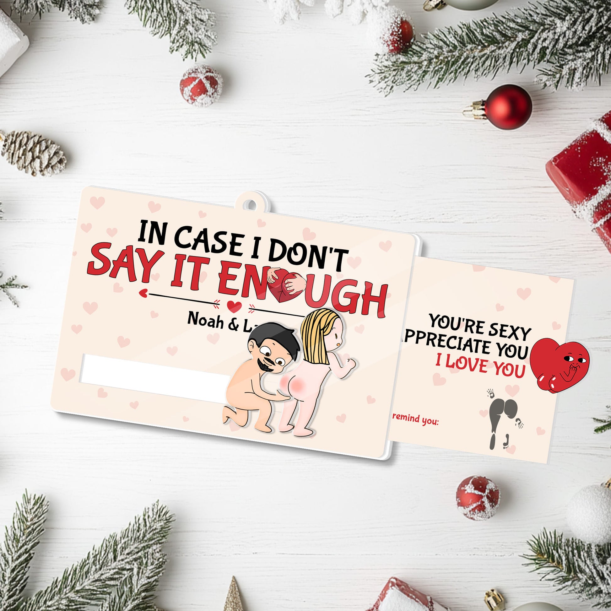 Personalized Funny Christmas Wooden Slider Card for Couples - Custom Cute Naughty Holiday Card-P2510-2708-mk5