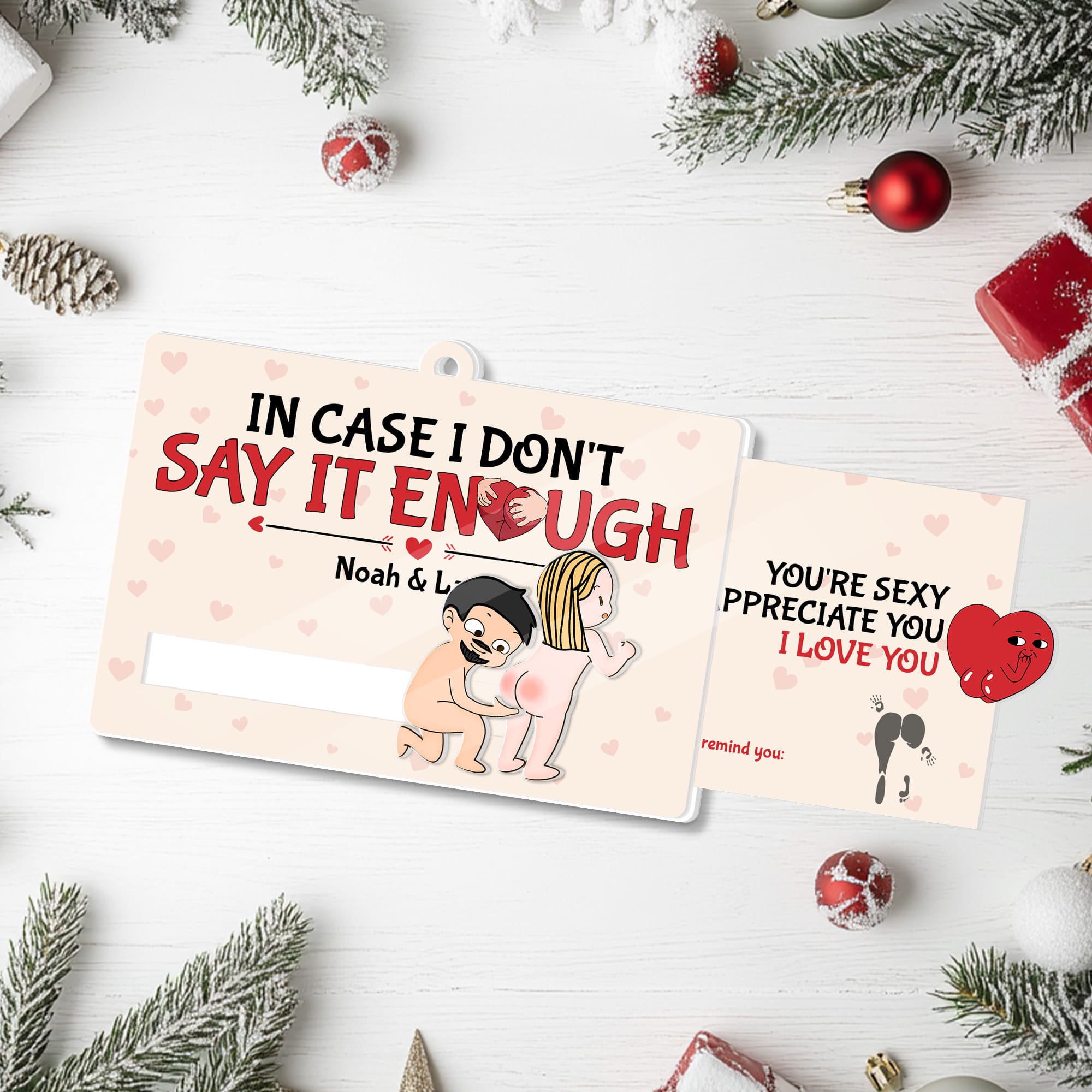 Personalized Funny Christmas Wooden Slider Card for Couples - Custom Cute Naughty Holiday Card-P2510-2708-mk5