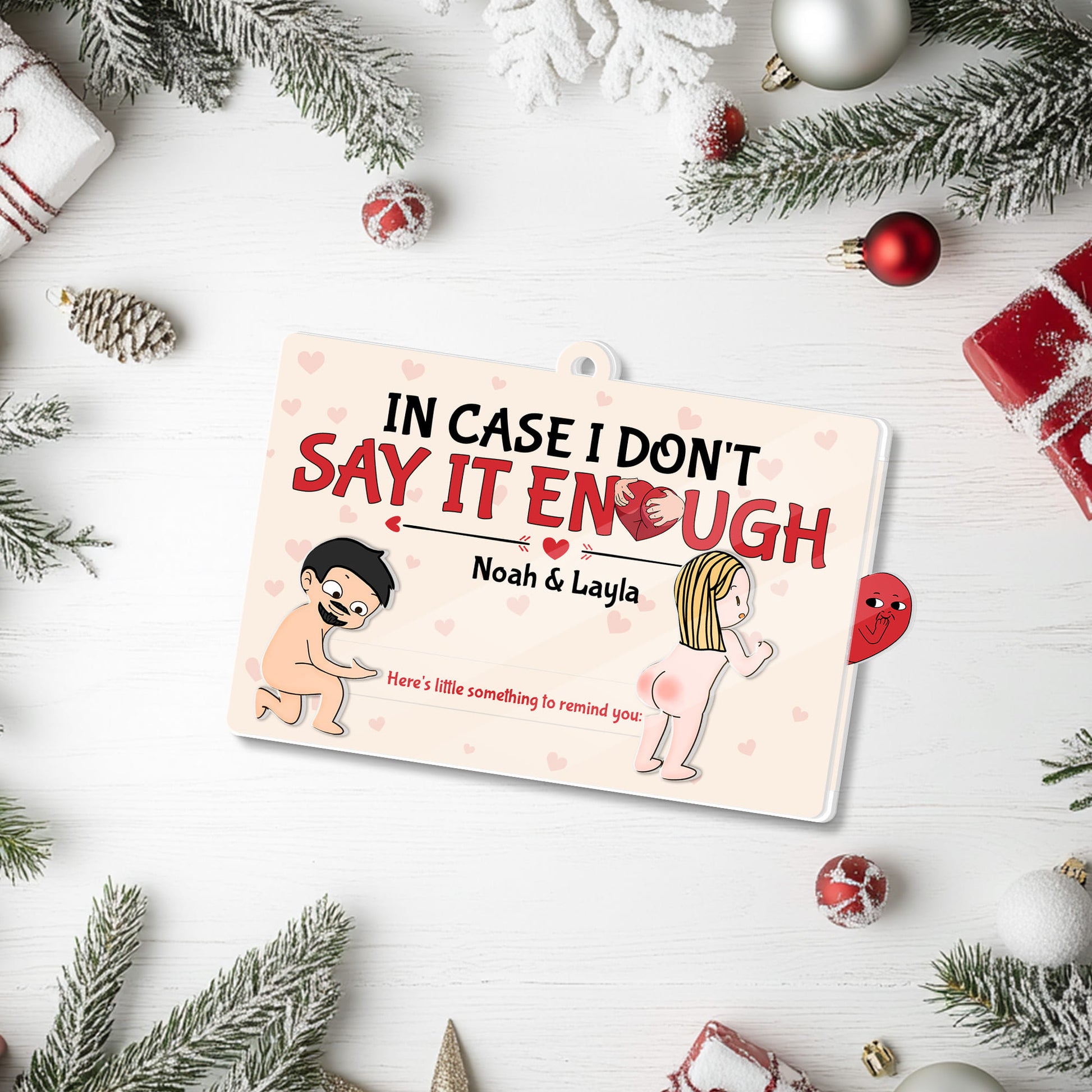 Personalized Funny Christmas Wooden Slider Card for Couples - Custom Cute Naughty Holiday Card-P2510-2708-mk6