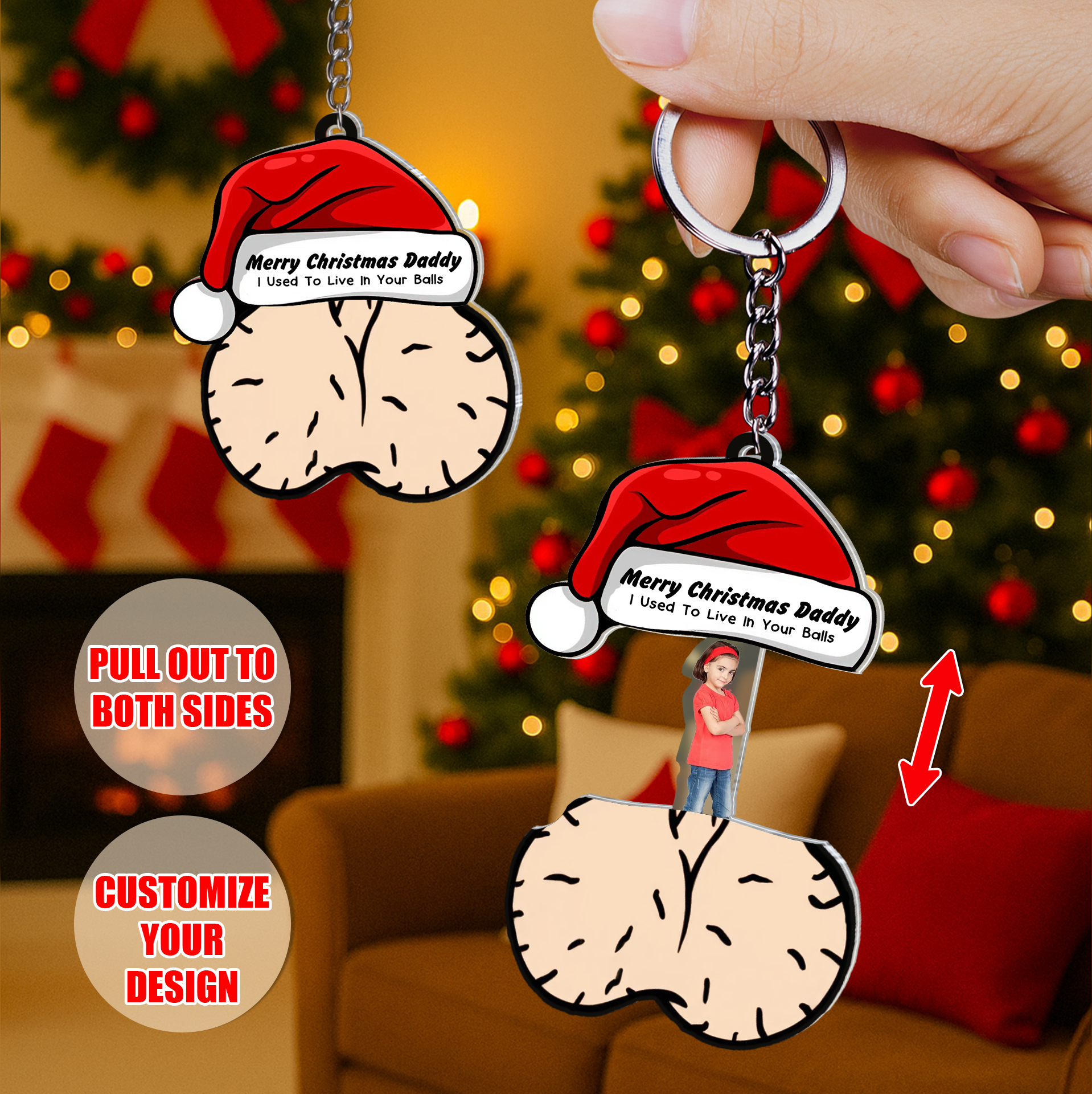 Personalized Funny Sliding Reveal Keychain for Dad - Custom Acrylic Christmas Gift-P2509-2506-mk5
