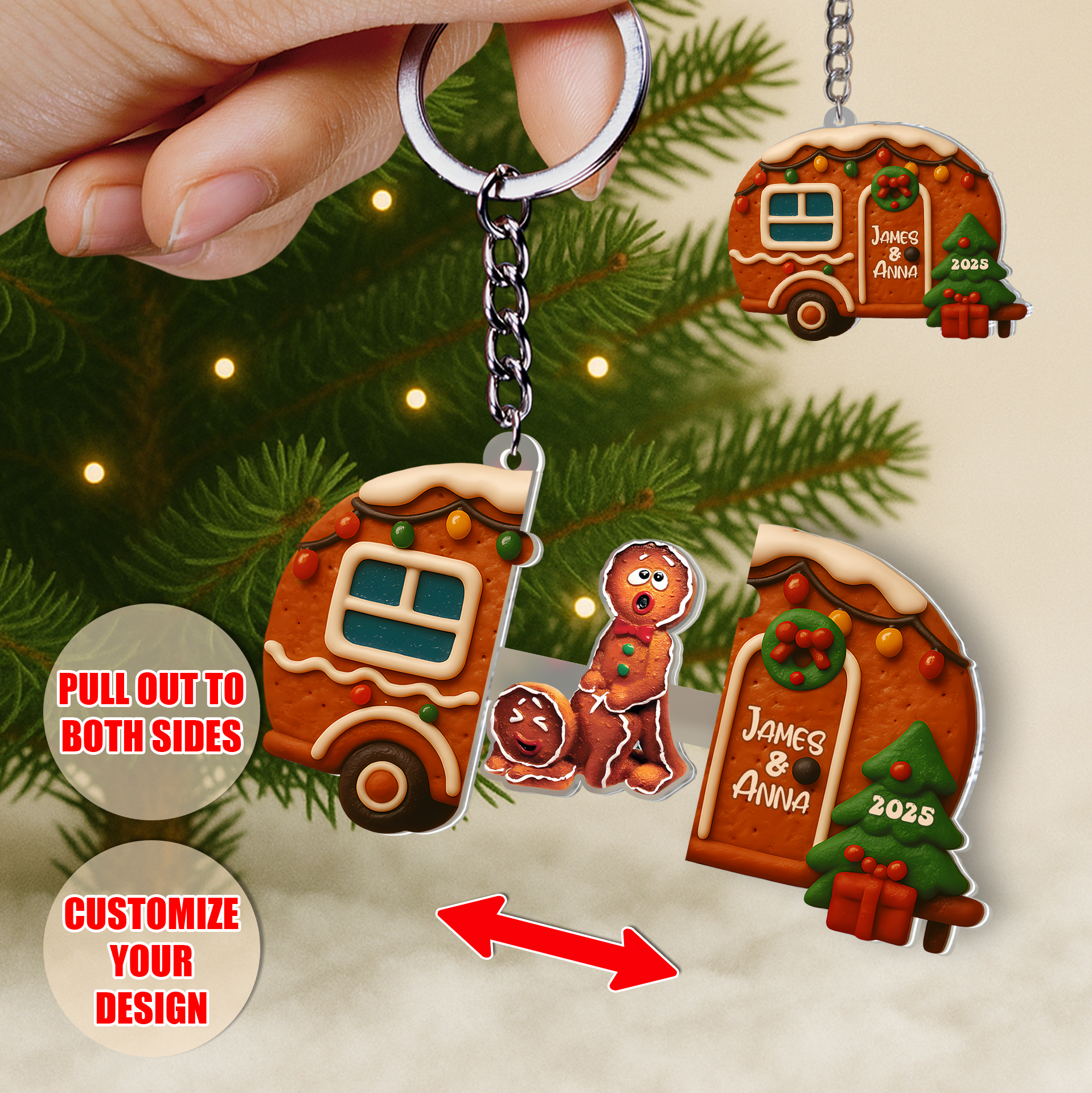 Personalized Gingerbread Camper Sliding Reveal Acrylic Keychain - Custom Christmas Gift-P2509-2204-mk1