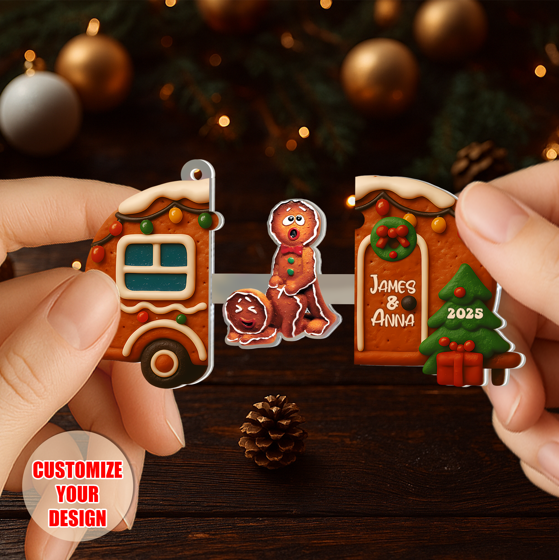 Personalized Gingerbread Camper Sliding Reveal Acrylic Keychain - Custom Christmas Gift-P2509-2204-mk2