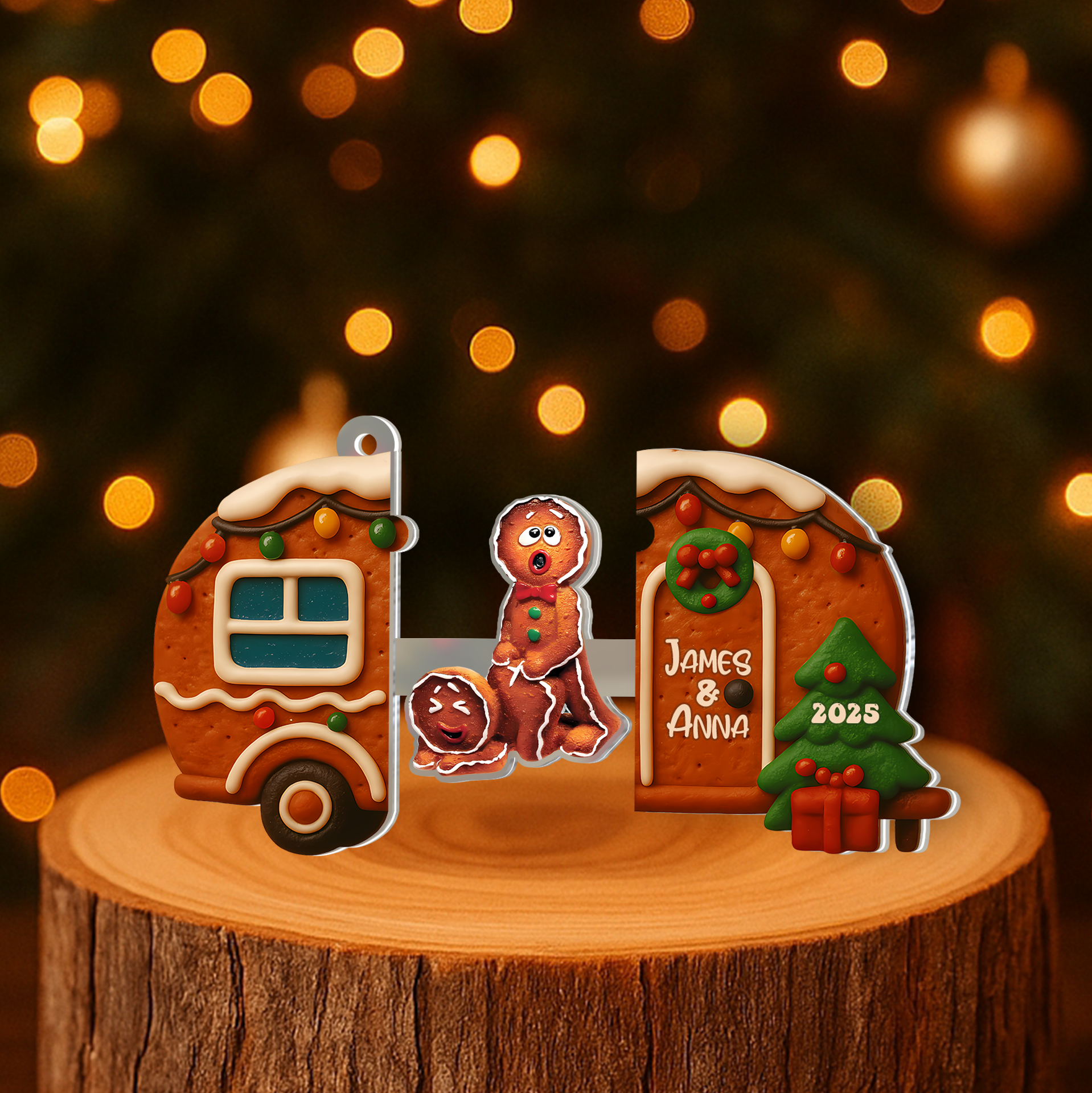 Personalized Gingerbread Camper Sliding Reveal Acrylic Keychain - Custom Christmas Gift-P2509-2204-mk3