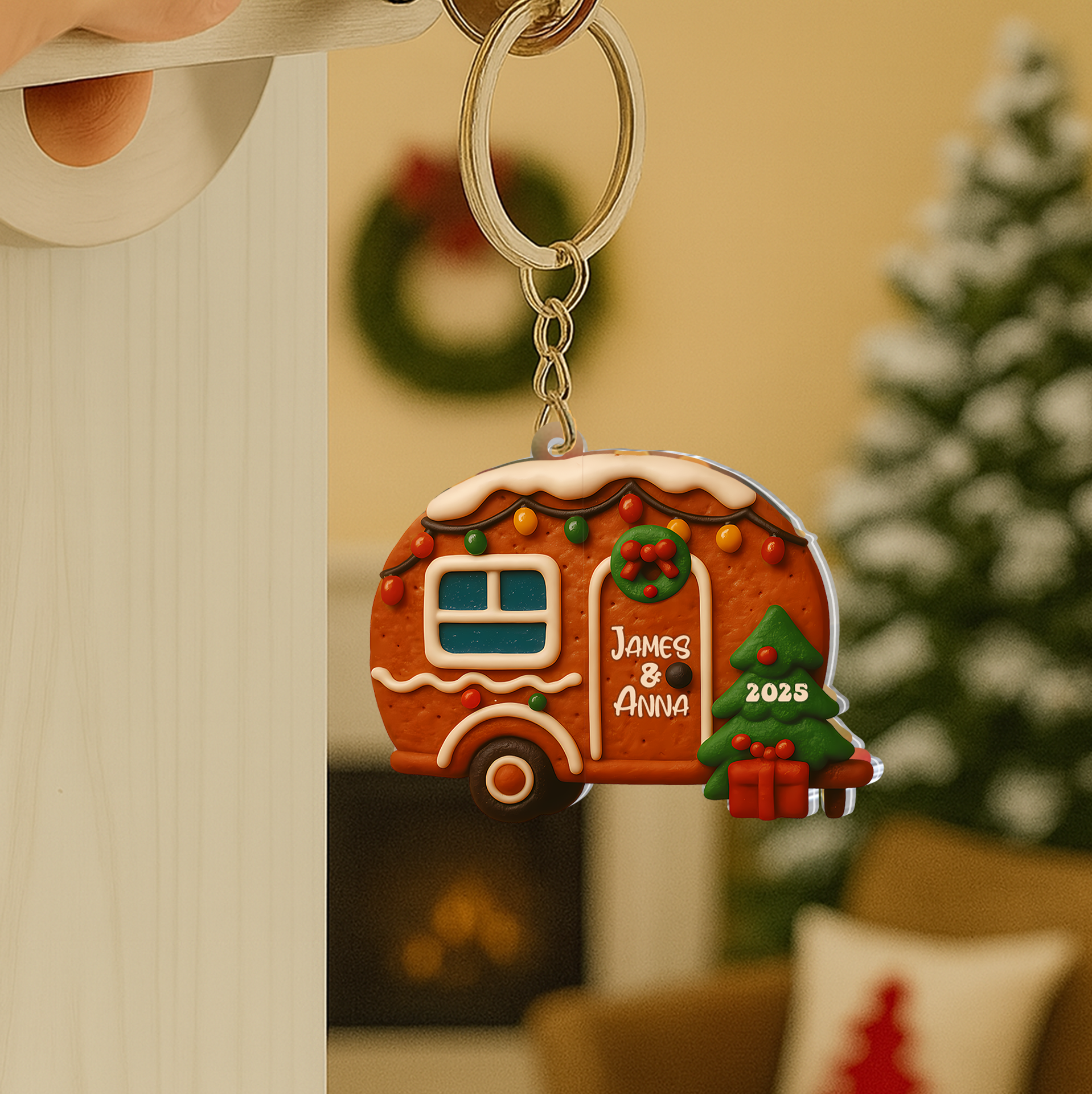 Personalized Gingerbread Camper Sliding Reveal Acrylic Keychain - Custom Christmas Gift-P2509-2204-mk4