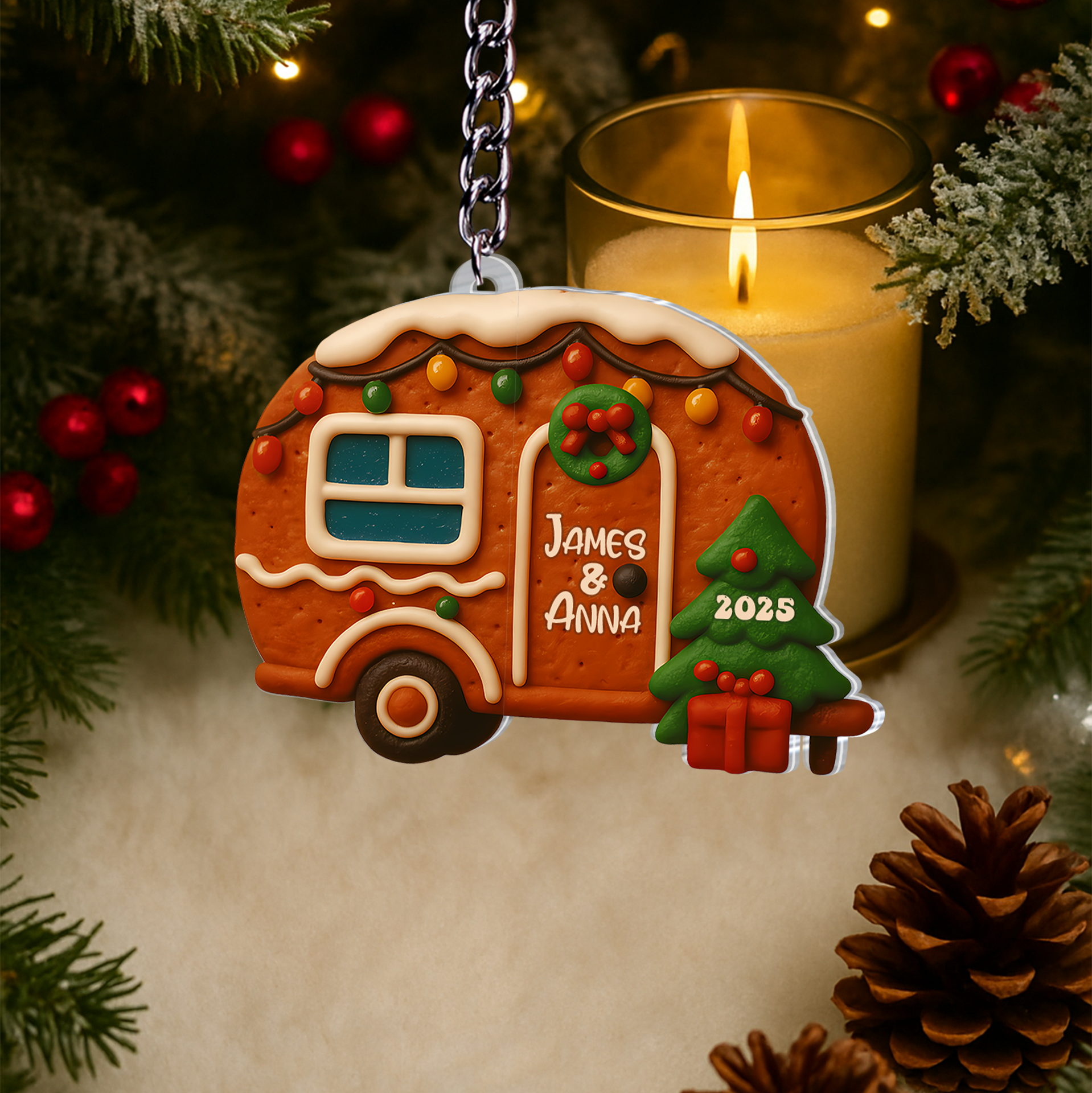 Personalized Gingerbread Camper Sliding Reveal Acrylic Keychain - Custom Christmas Gift-P2509-2204-mk6