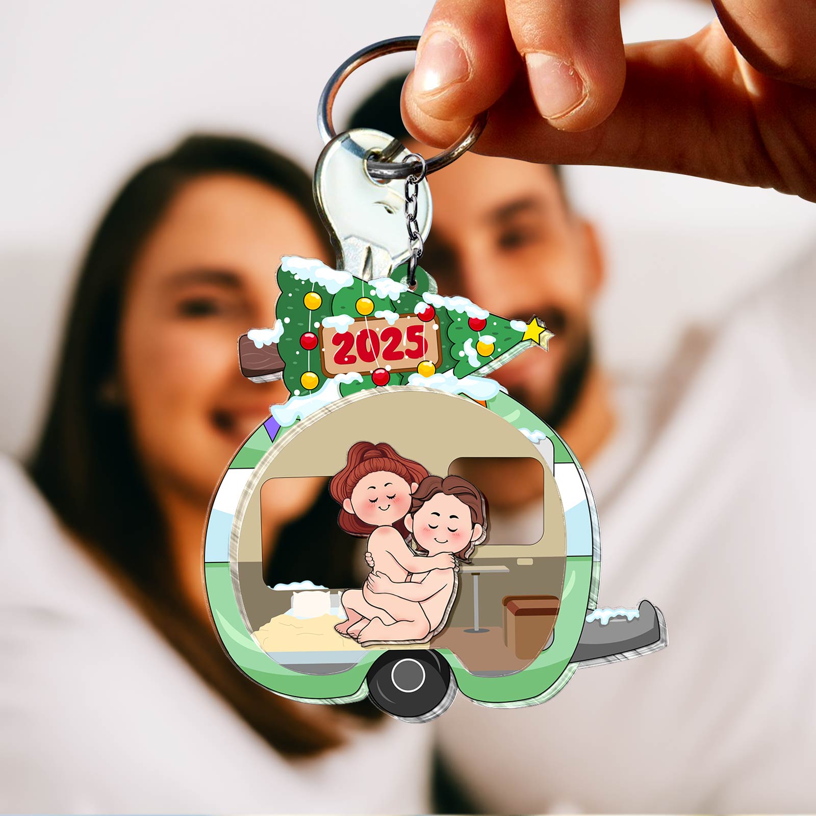 Personalized Shaking Keychain for Couples - Love Journey Of Ours Christmas Version-Mockup-2