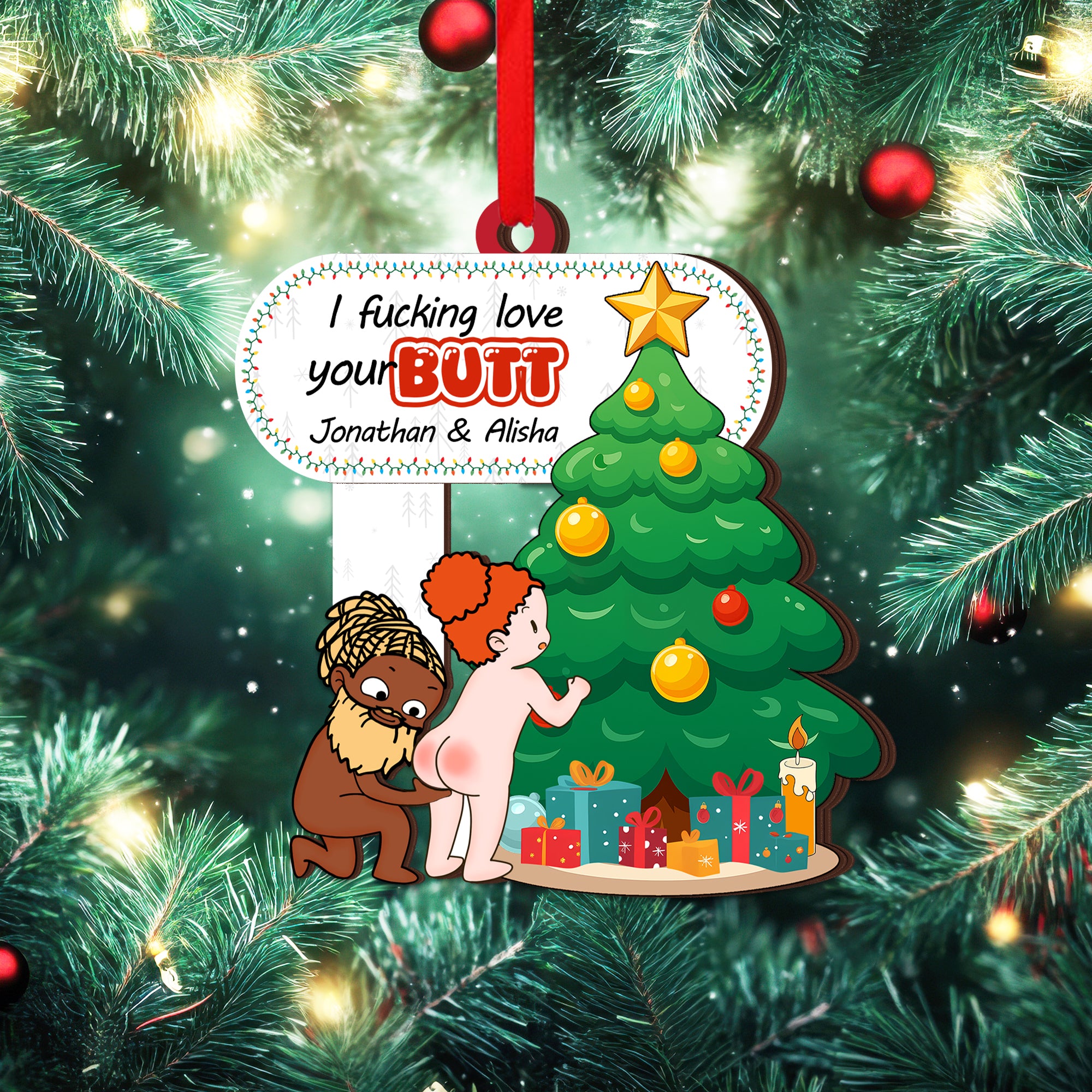 Personalized Shaking Wooden Christmas Ornament - Custom Funny Couple Holiday Decoration-P2511-1301-mk2