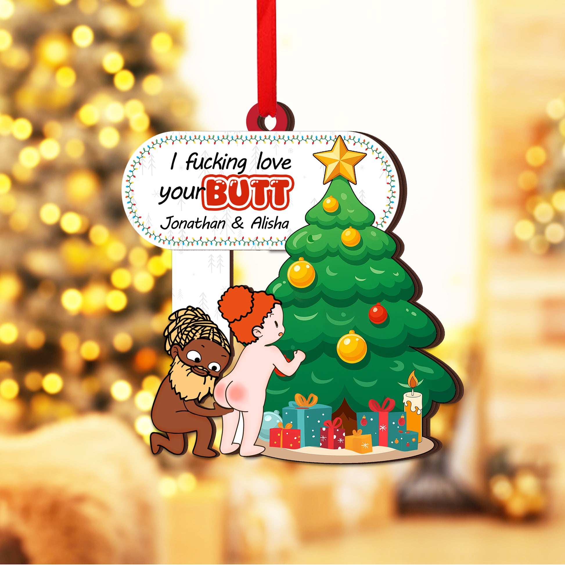 Personalized Shaking Wooden Christmas Ornament - Custom Funny Couple Holiday Decoration-P2511-1301-mk3