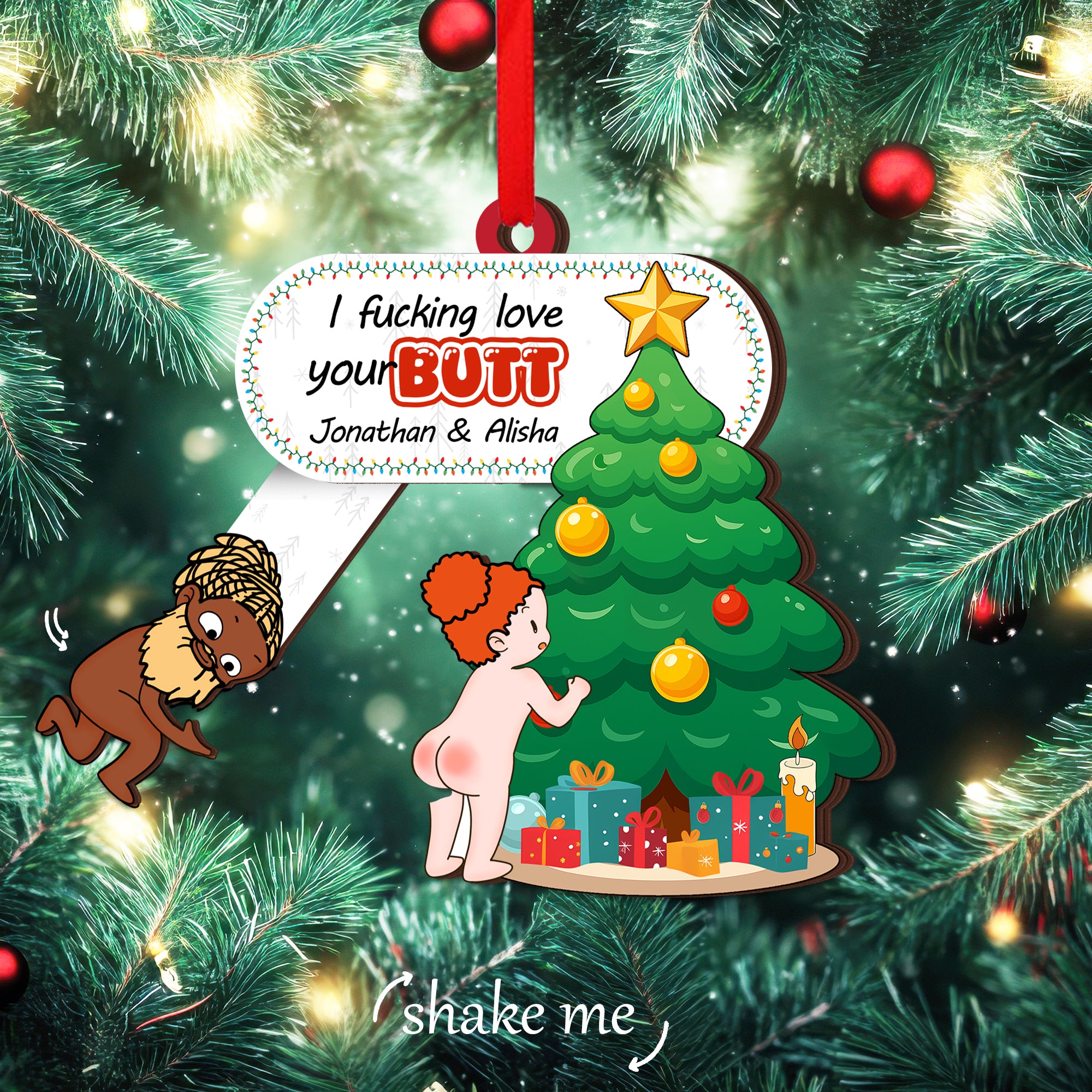 Personalized Shaking Wooden Christmas Ornament - Custom Funny Couple Holiday Decoration-P2511-1301-mk5