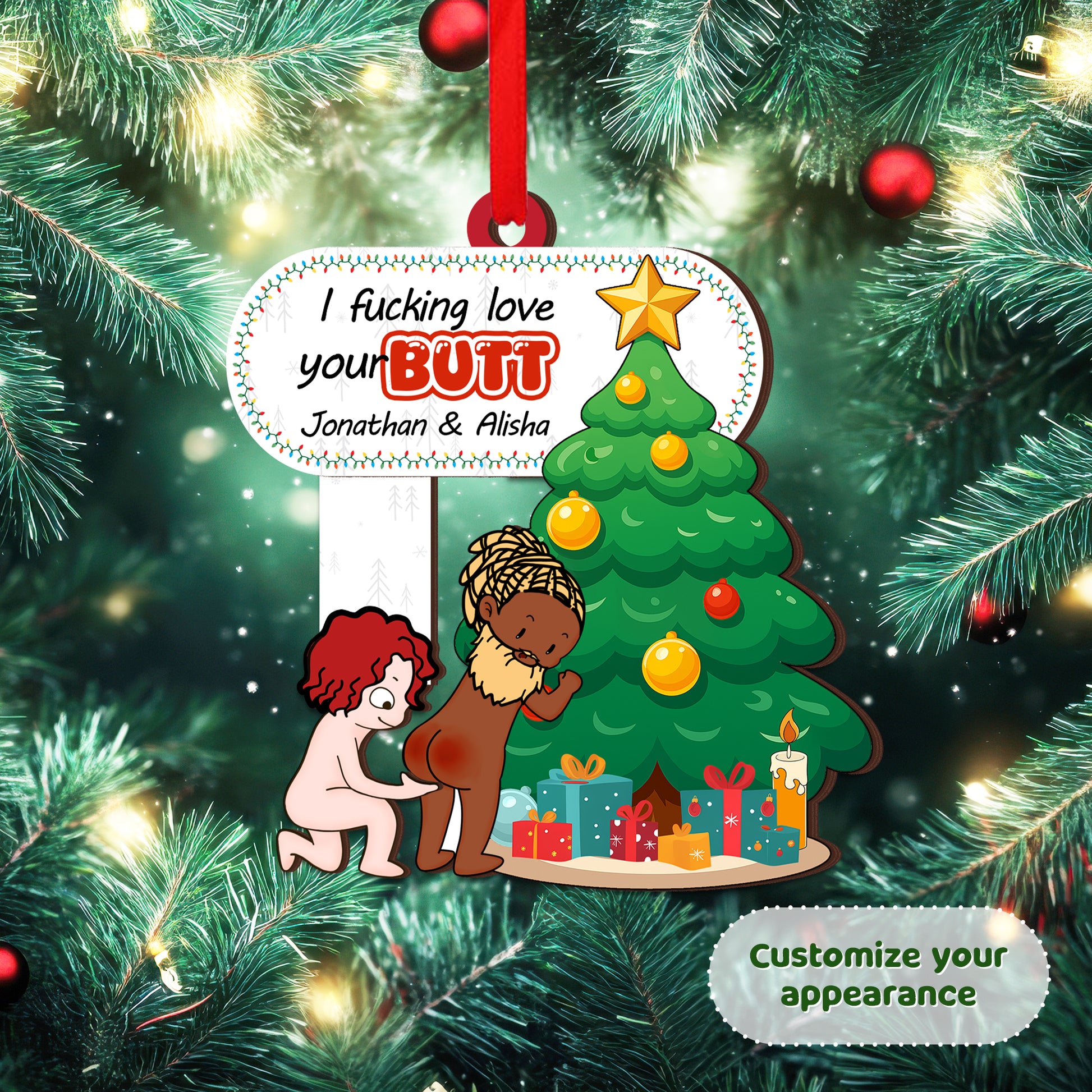 Personalized Shaking Wooden Christmas Ornament - Custom Funny Couple Holiday Decoration-P2511-1301-mk6