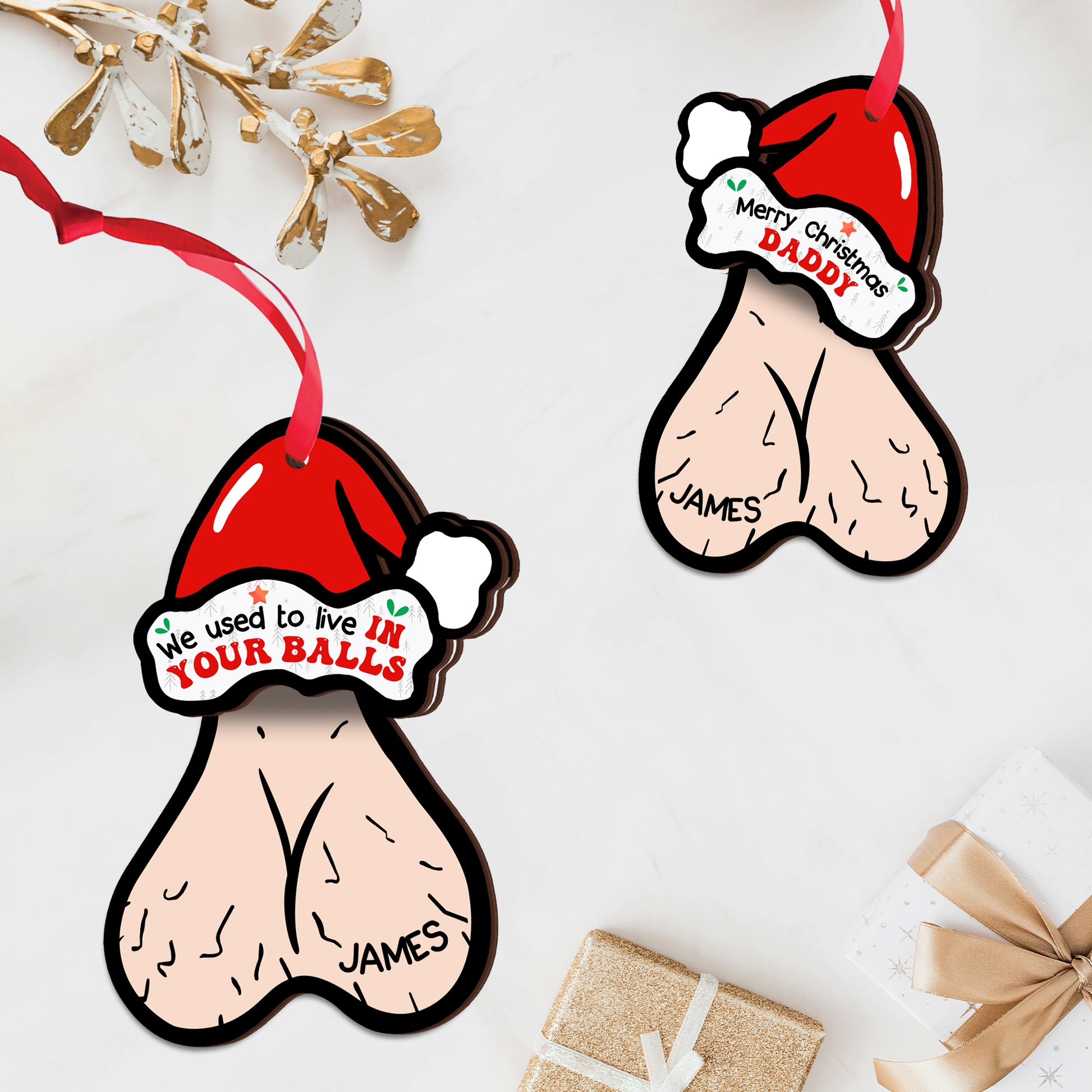 Personalized Shaking Wooden Christmas Ornament - We Used to Live in Your Balls, Gift for Dad-P2511-0104-mk1