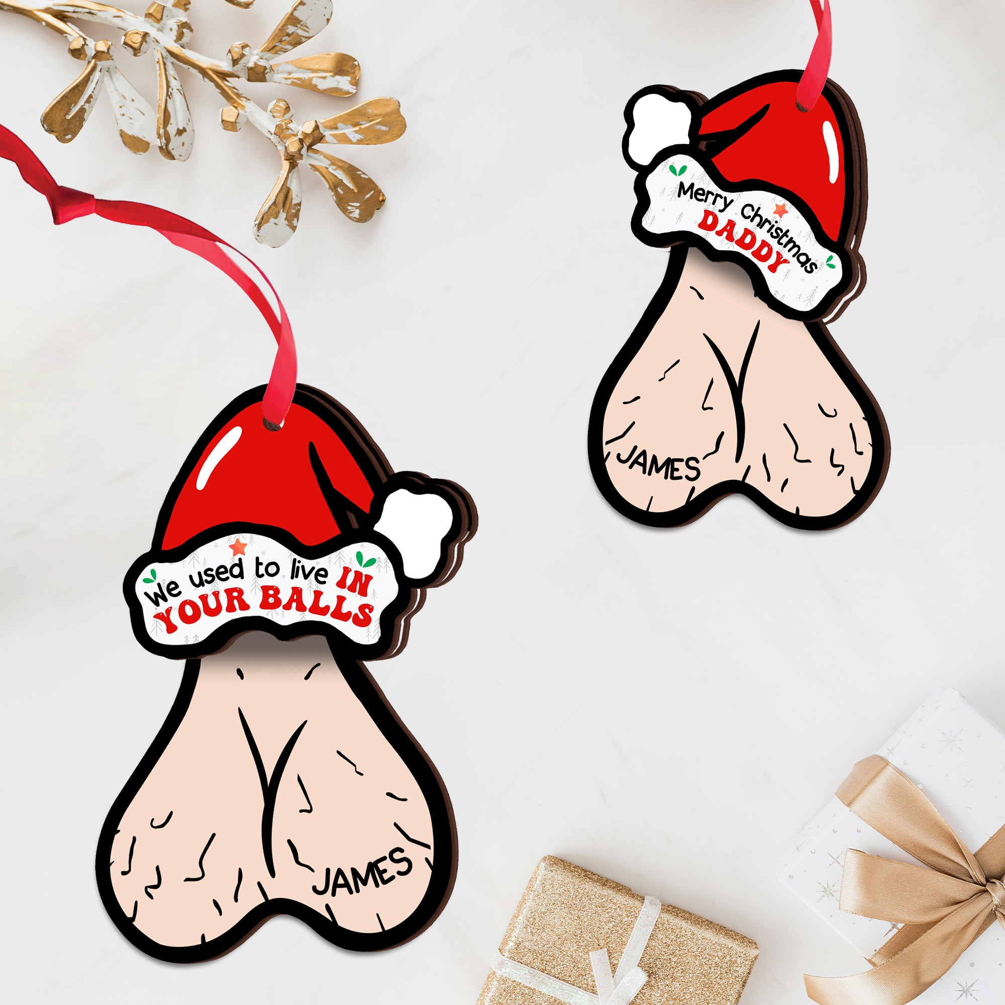 Personalized Shaking Wooden Christmas Ornament - We Used to Live in Your Balls, Gift for Dad-P2511-0104-mk1