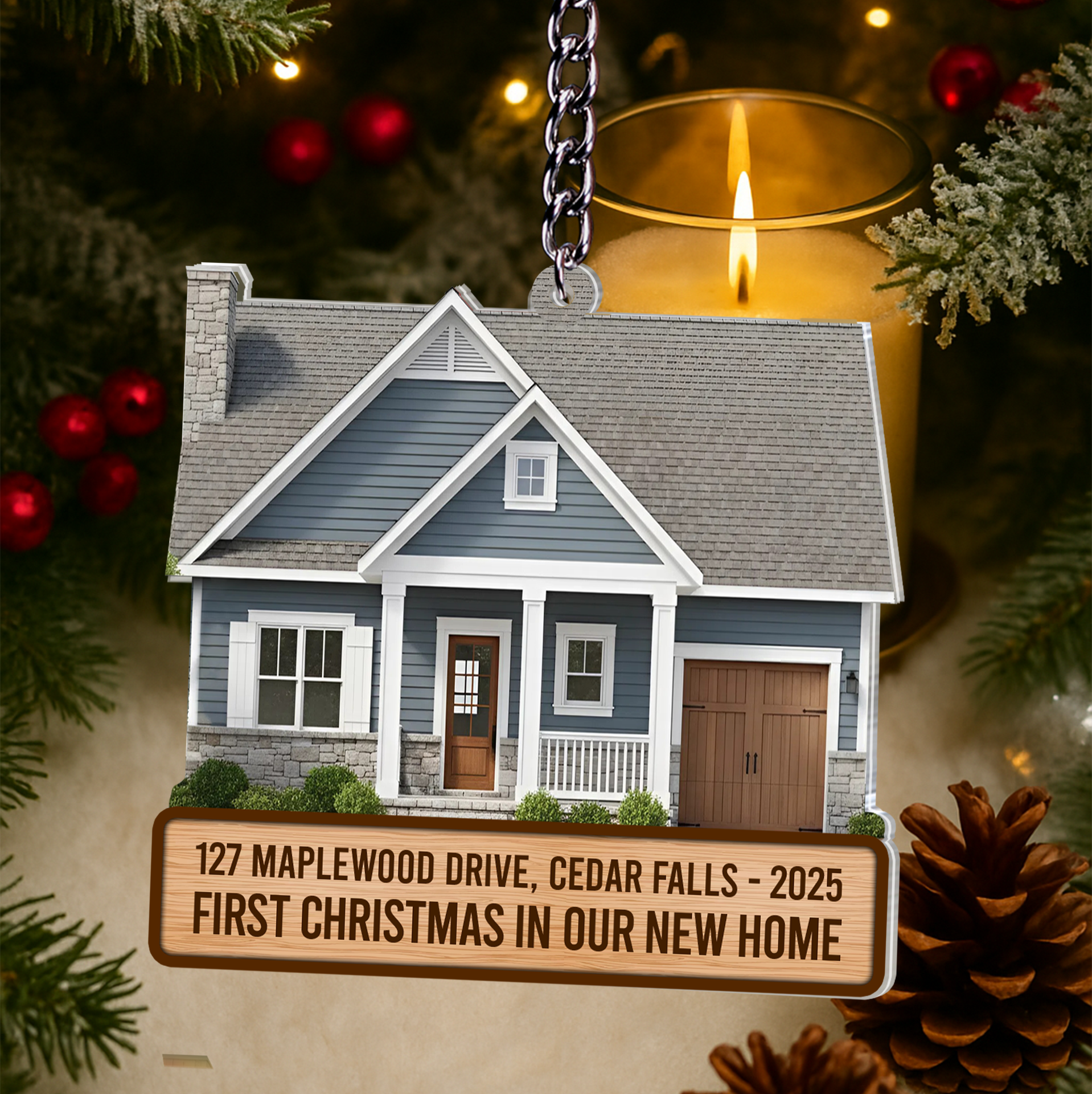 Personalized Sliding House Reveal Acrylic Keychain - Custom New Home Photo Gift-P2510-0103-mk1