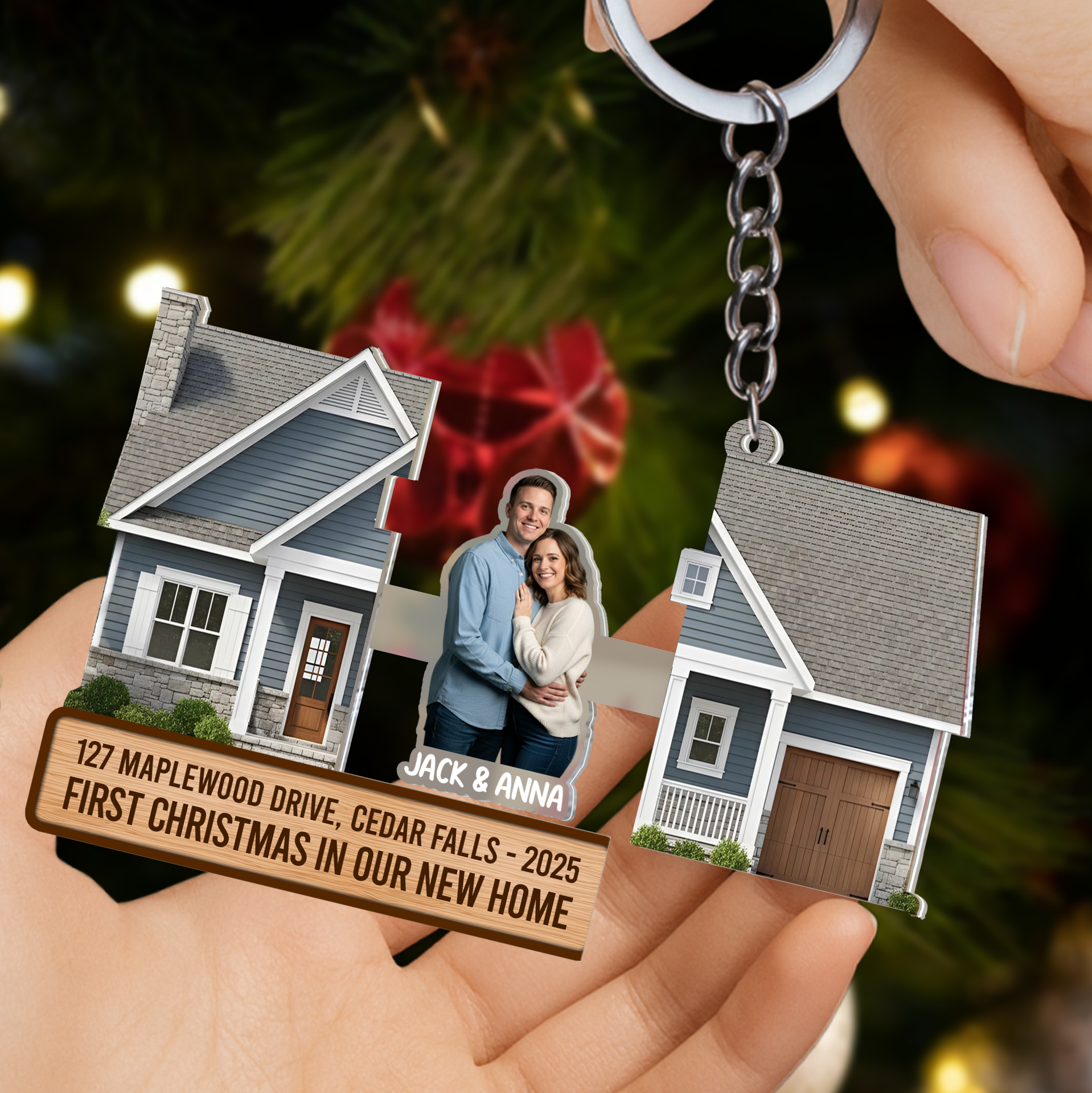 Personalized Sliding House Reveal Acrylic Keychain - Custom New Home Photo Gift-P2510-0103-mk2