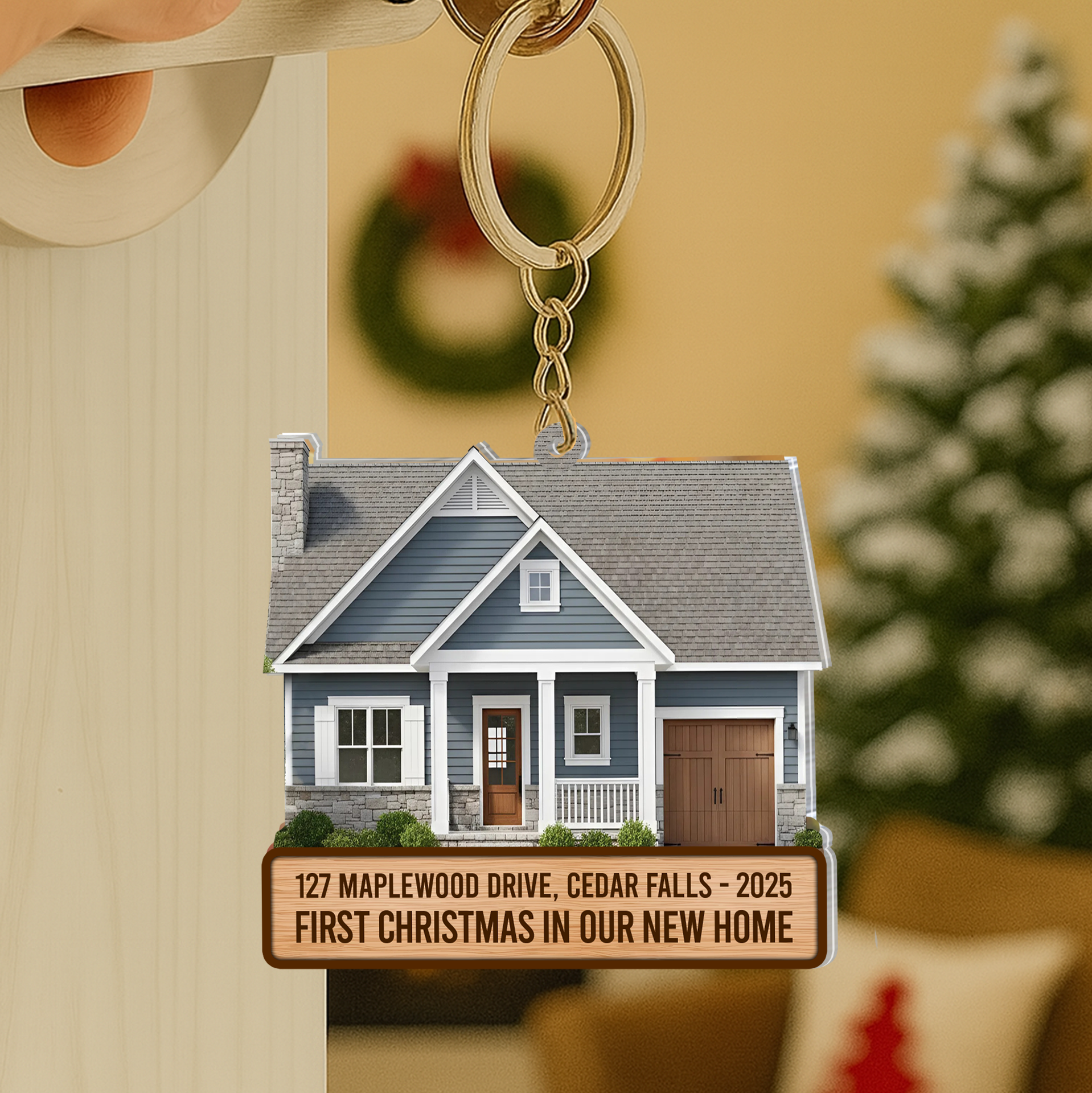 Personalized Sliding House Reveal Acrylic Keychain - Custom New Home Photo Gift-P2510-0103-mk3