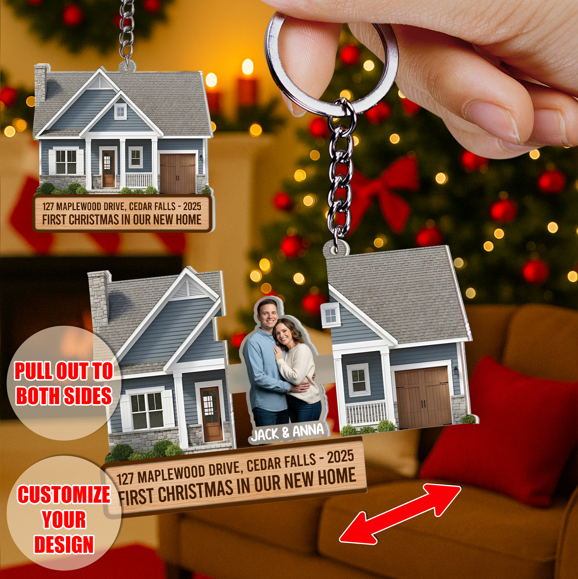 Personalized Sliding House Reveal Acrylic Keychain - Custom New Home Photo Gift-P2510-0103-mk5