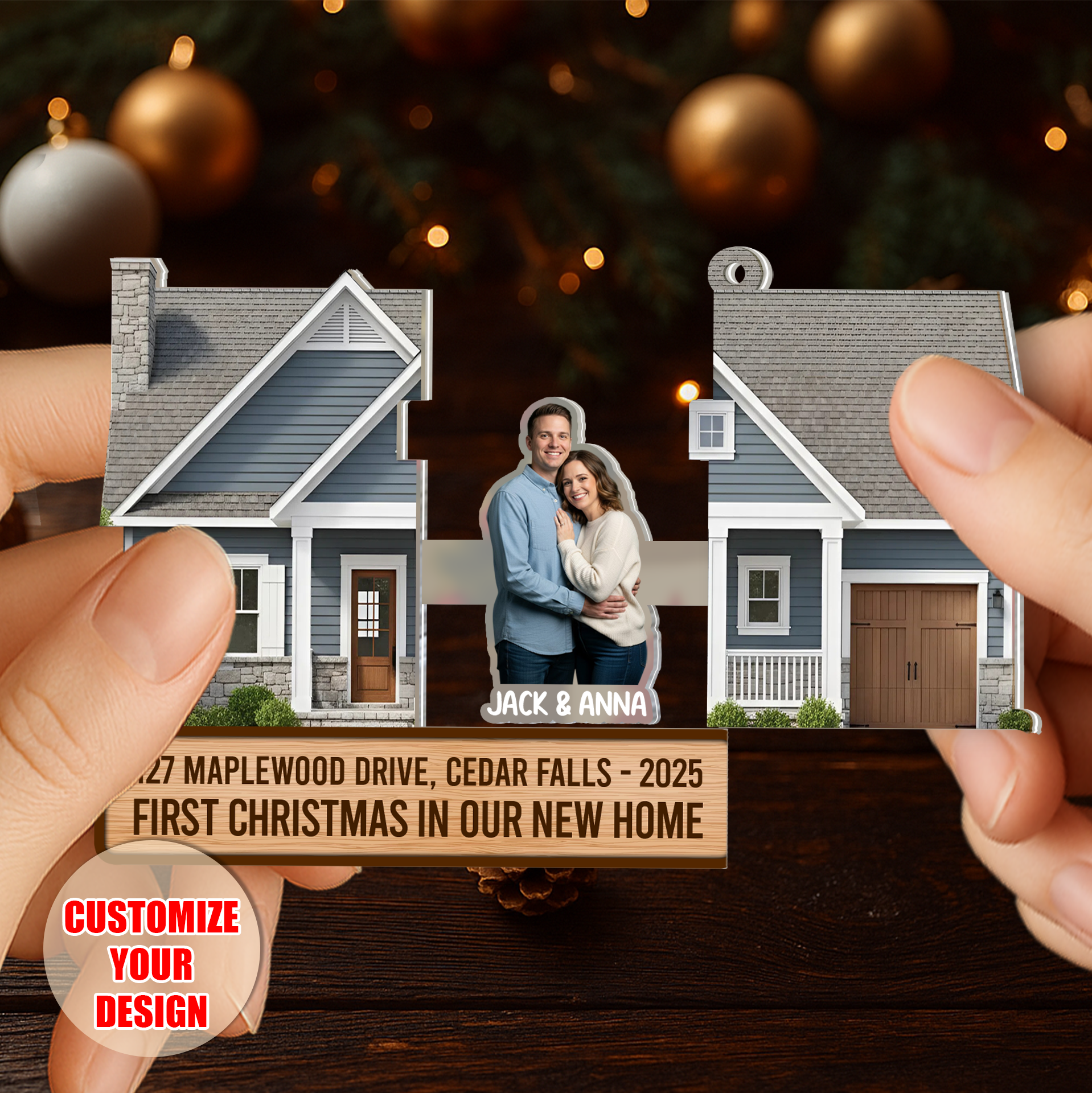 Personalized Sliding House Reveal Acrylic Keychain - Custom New Home Photo Gift-P2510-0103-mk6