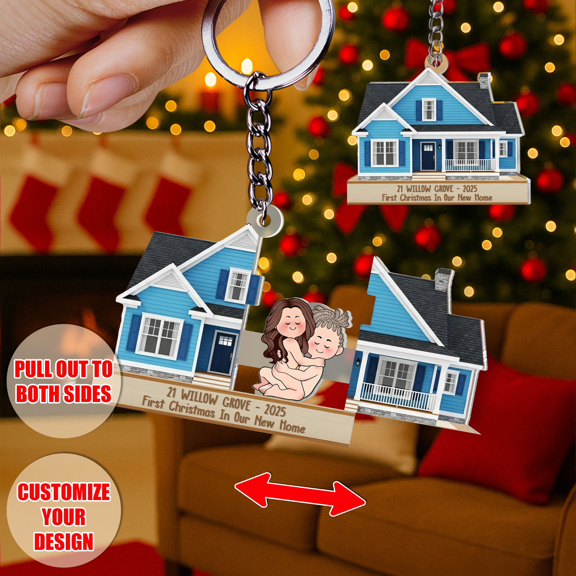 Personalized Sliding House Reveal Acrylic Keychain - Custom Photo And Address-P2510-0101-mk6