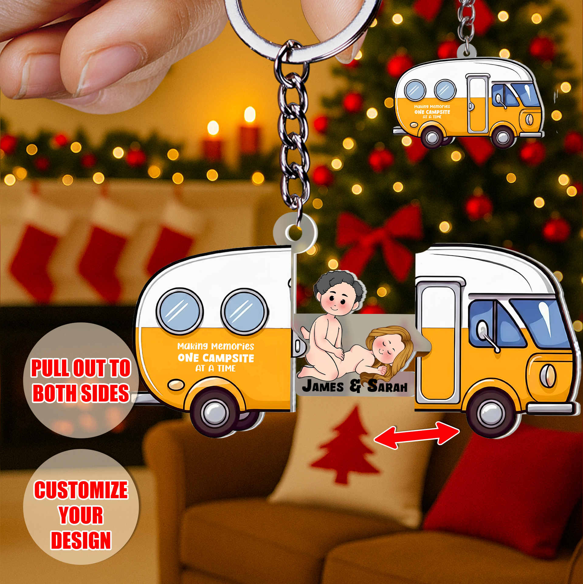 Personalized Sliding Reveal Acrylic Keychain - Custom Camper Van Gift For Couples-mk6