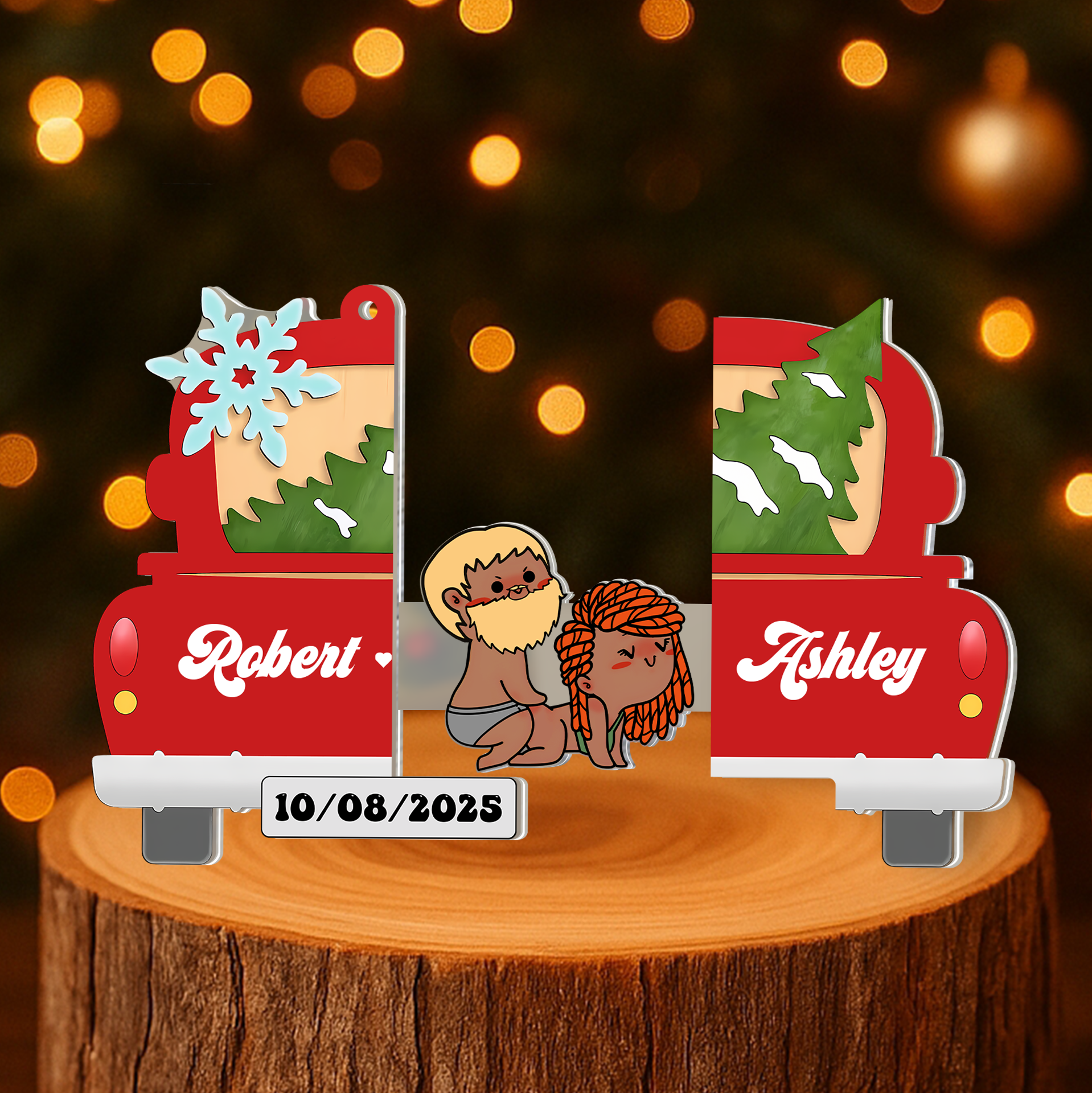 Personalized Sliding Reveal Acrylic Keychain - Custom Christmas Truck Couple Gift-P2509-2203-mk1
