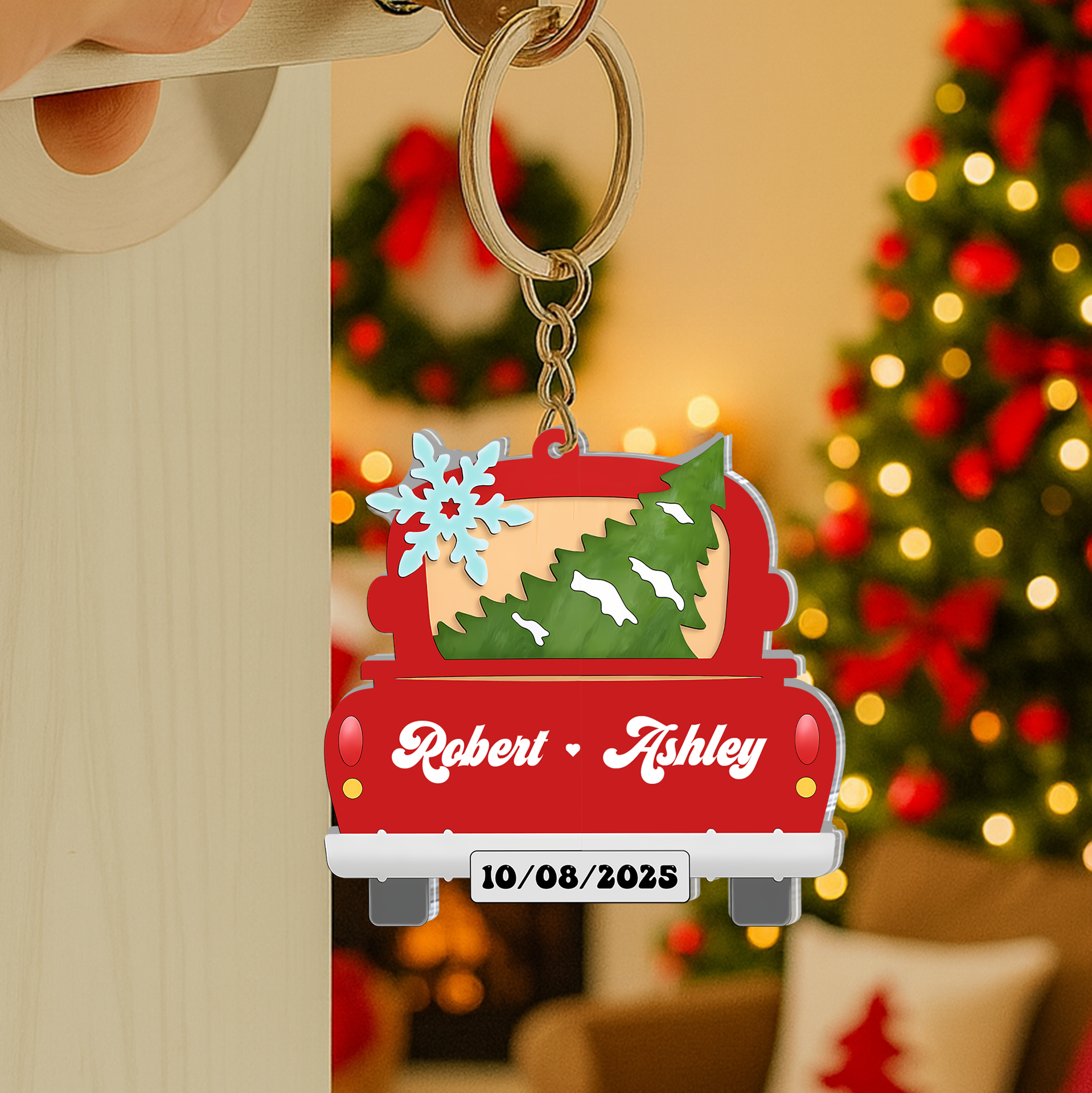 Personalized Sliding Reveal Acrylic Keychain - Custom Christmas Truck Couple Gift-P2509-2203-mk4